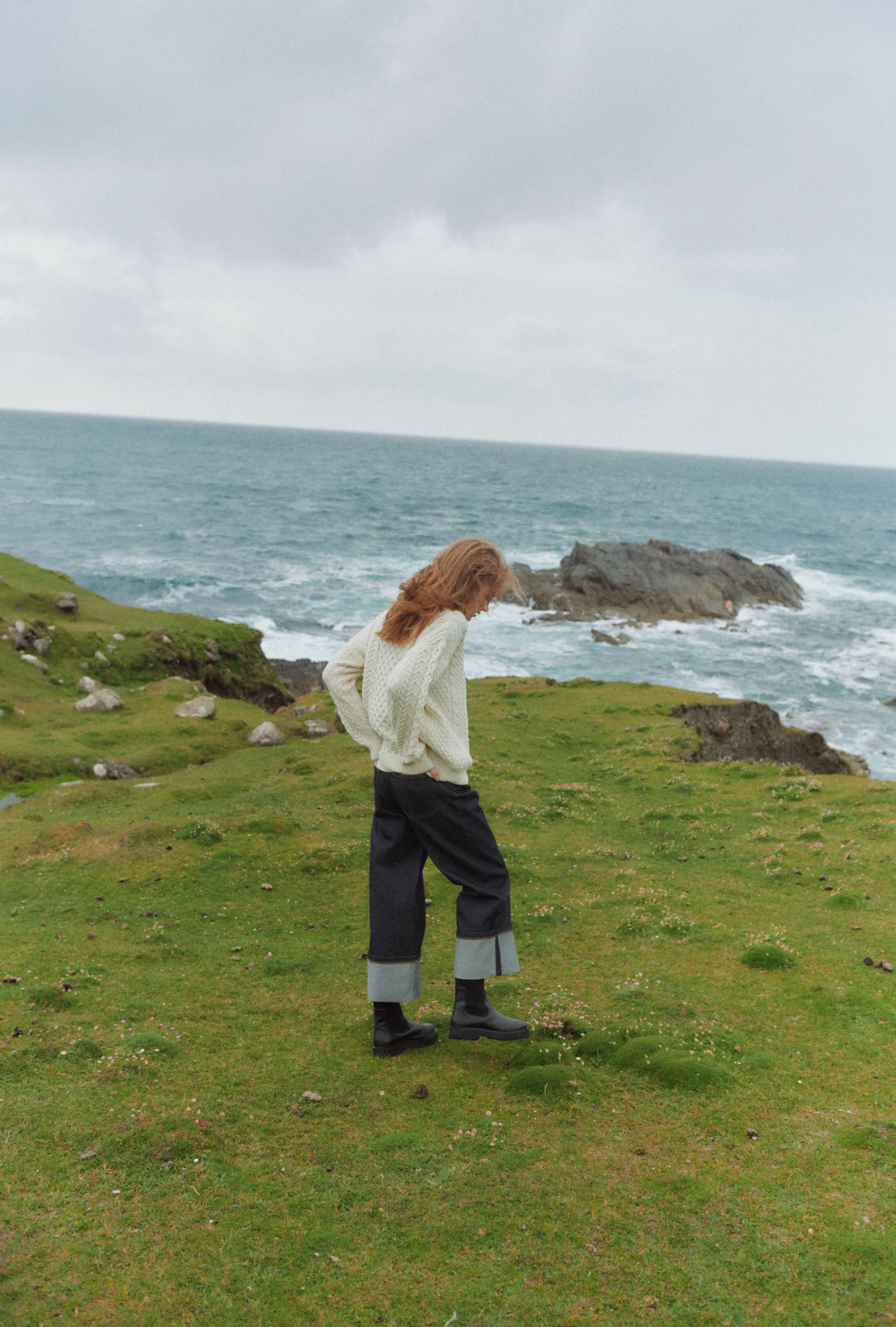 Achill Island Ladies Merino Aran Cardigan - Cream - Image 3