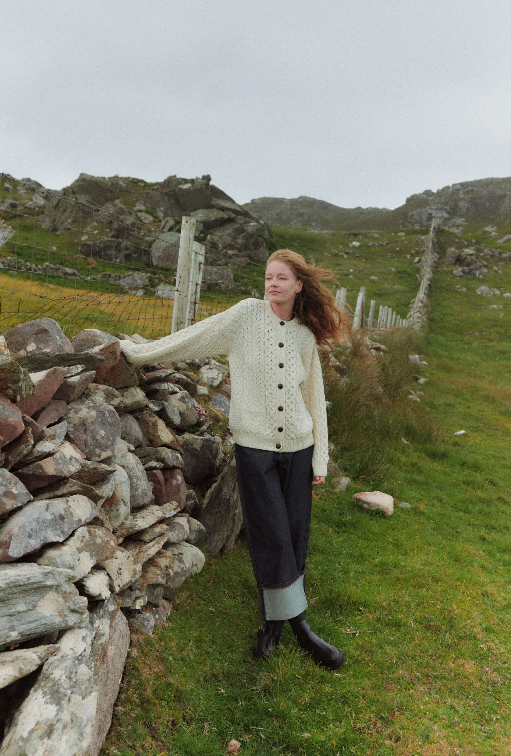 Achill Island Ladies Merino Aran Cardigan - Cream - Image 4