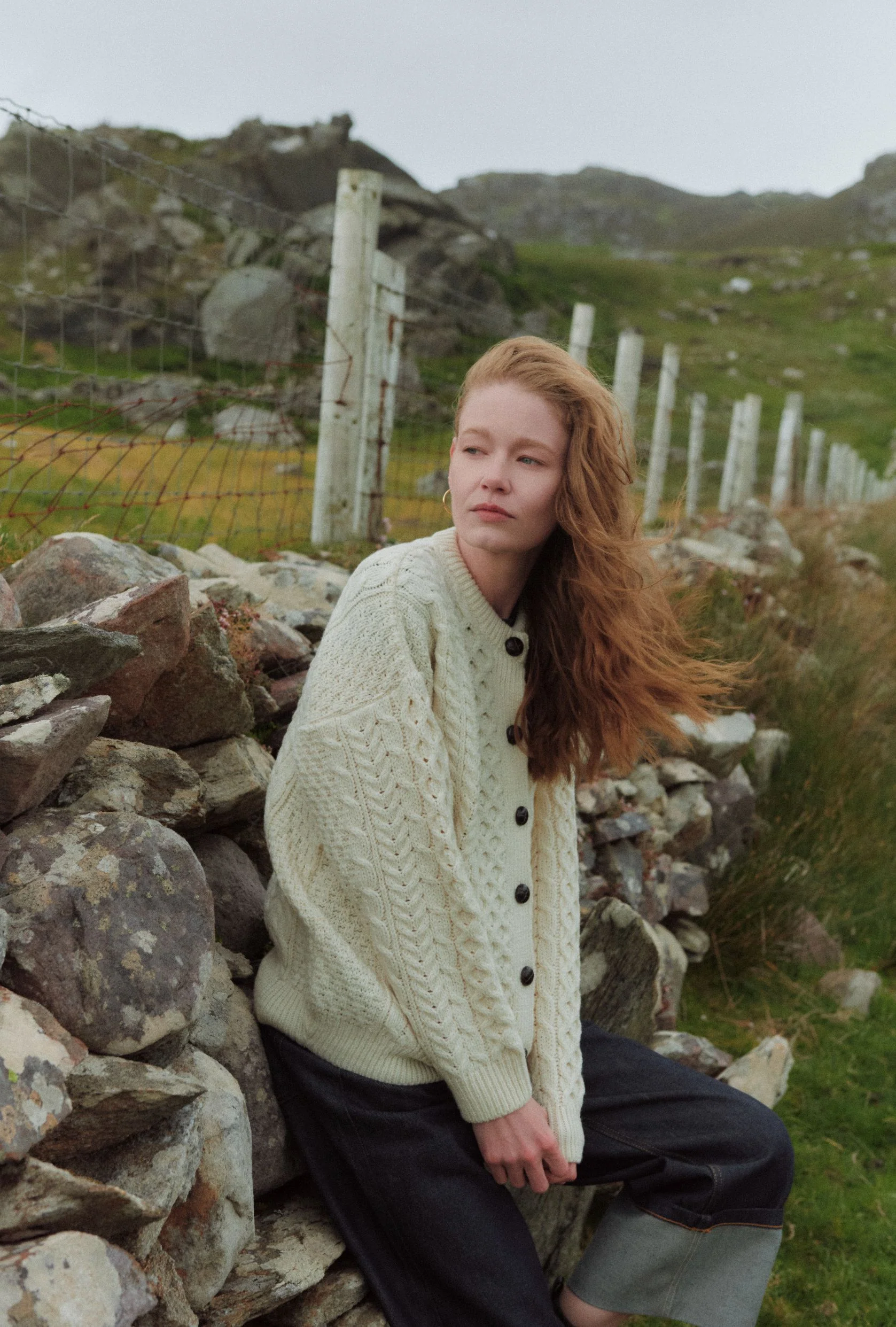Achill Island Ladies Merino Aran Cardigan - Cream - Image 5