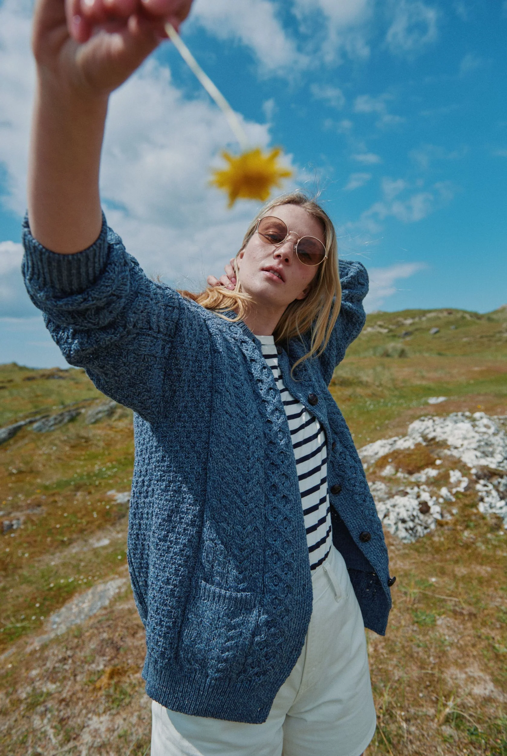 Achill Island Ladies Merino Aran Cardigan - Denim - Image 3