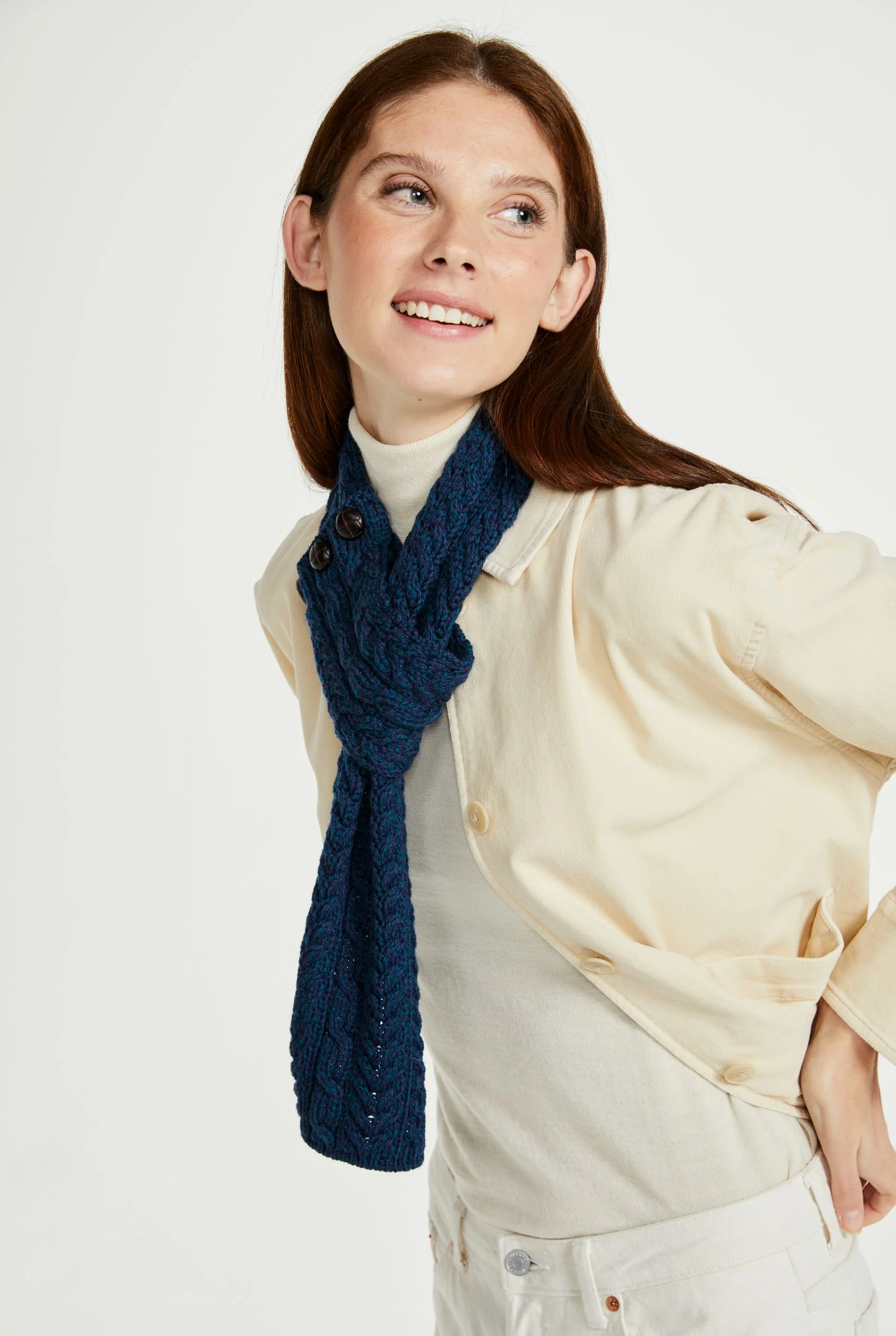 Ballina Aran Buttoned Loop Scarf - Atlantic - Image 3