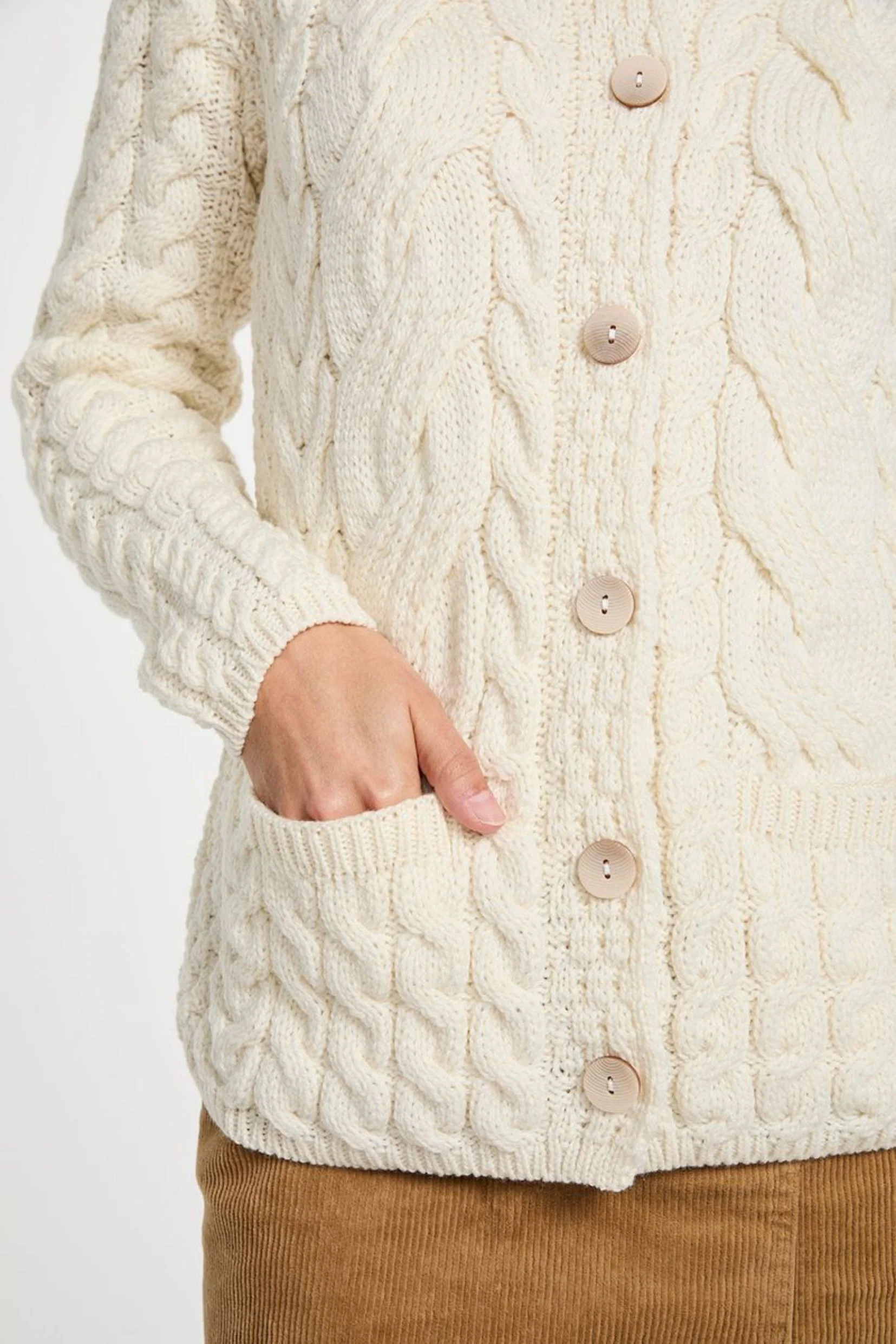 Belcarra Ladies Aran Cardigan - Cream - Image 3