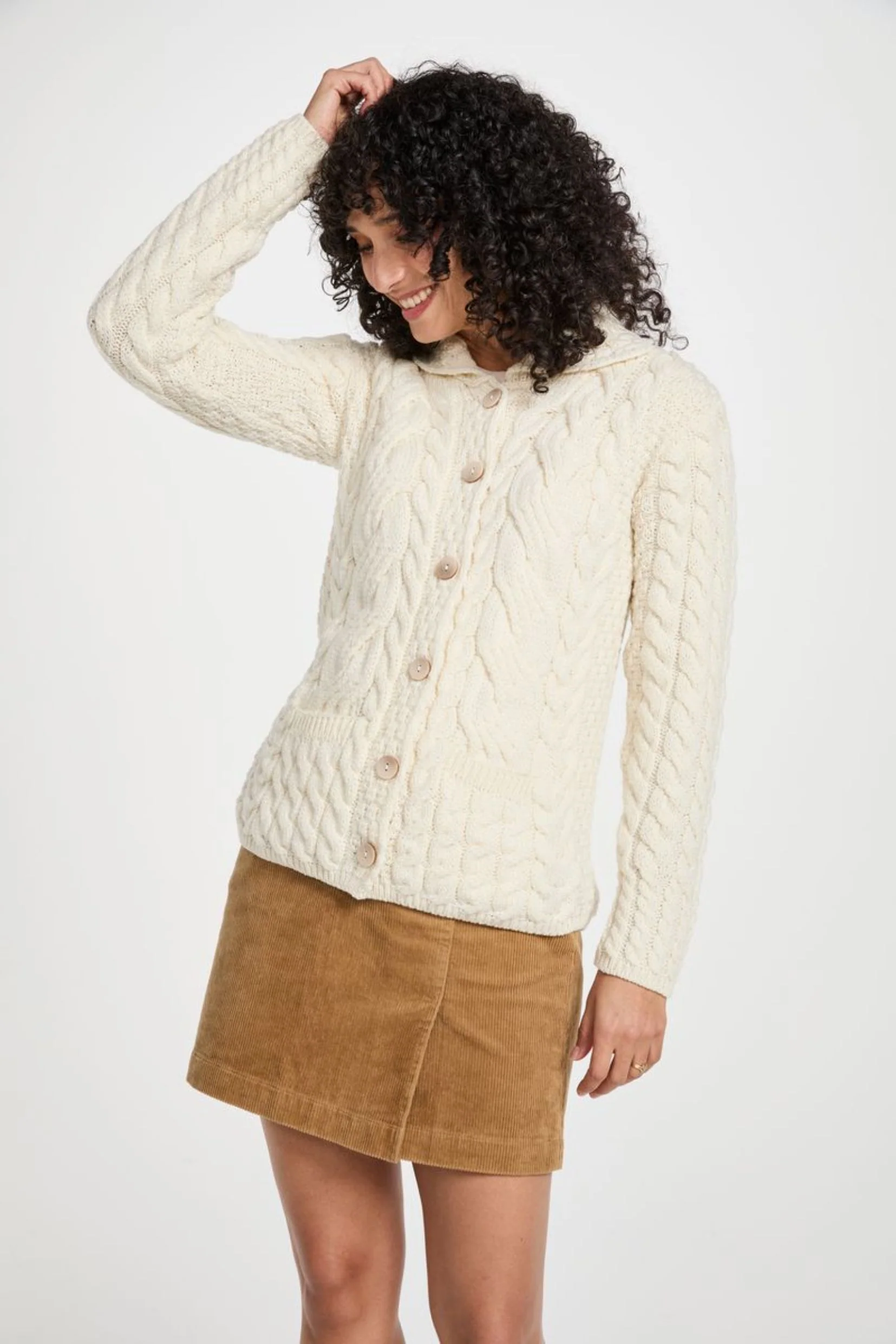 Belcarra Ladies Aran Cardigan - Cream - Image 4