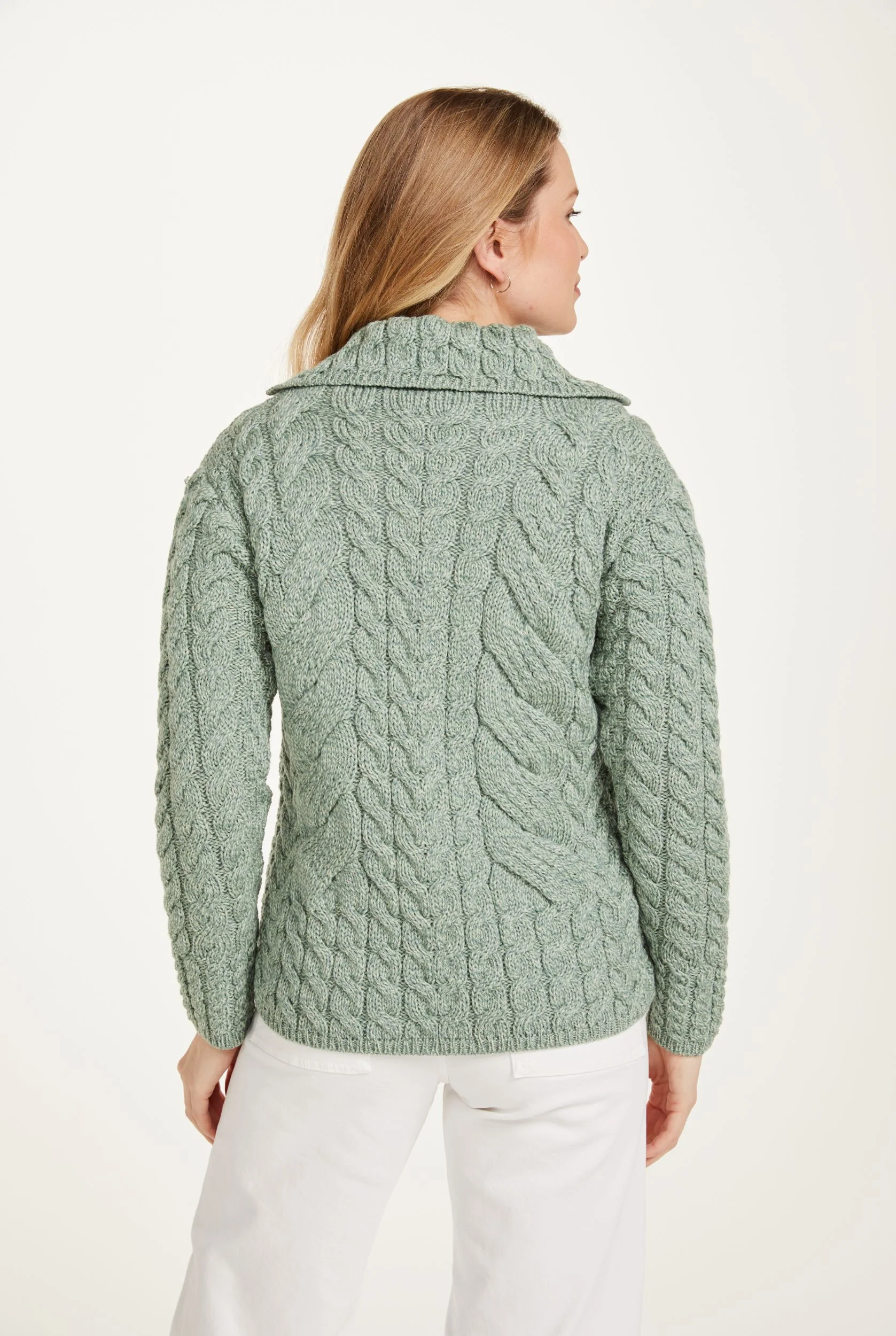 Belcarra Ladies Aran Cardigan - Mint Green - Image 5
