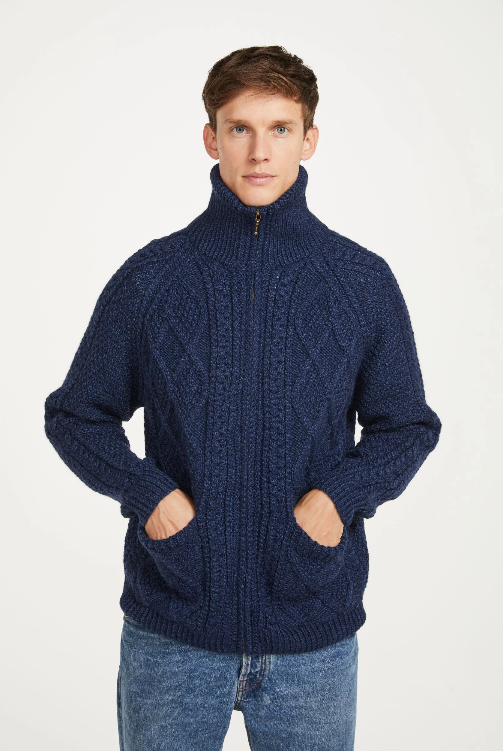 Brannock Men's Aran Zipper Cardigan - Navy - Image 3