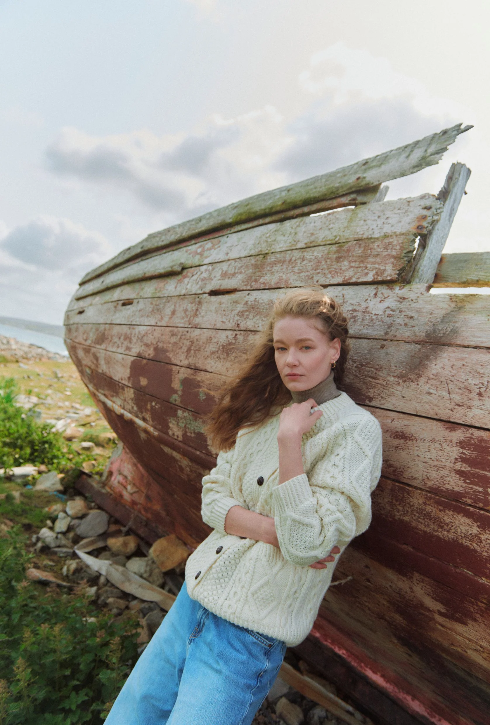 Breaffy Ladies Aran Cardigan - Cream - Image 3
