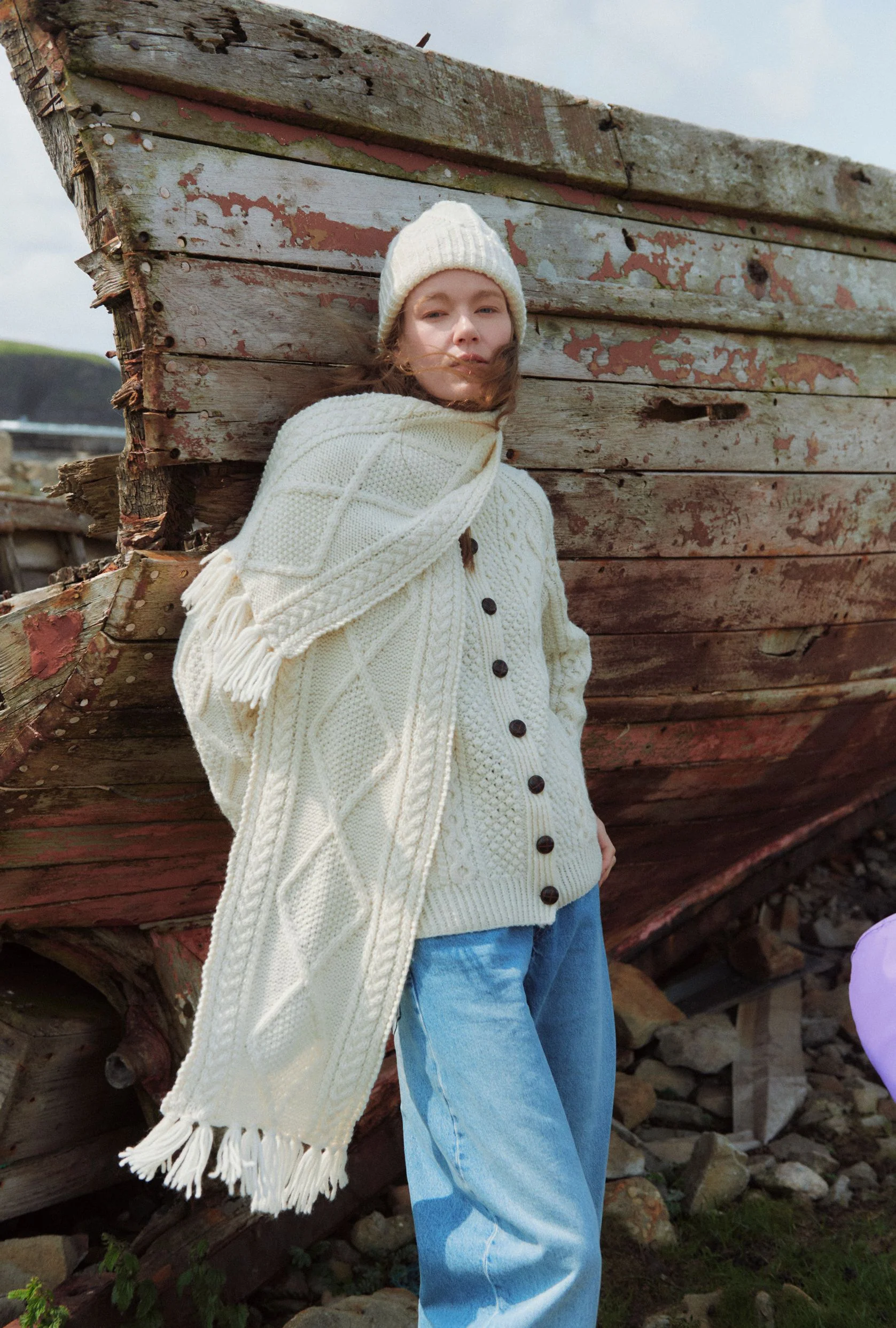 Breaffy Ladies Aran Cardigan - Cream - Image 4