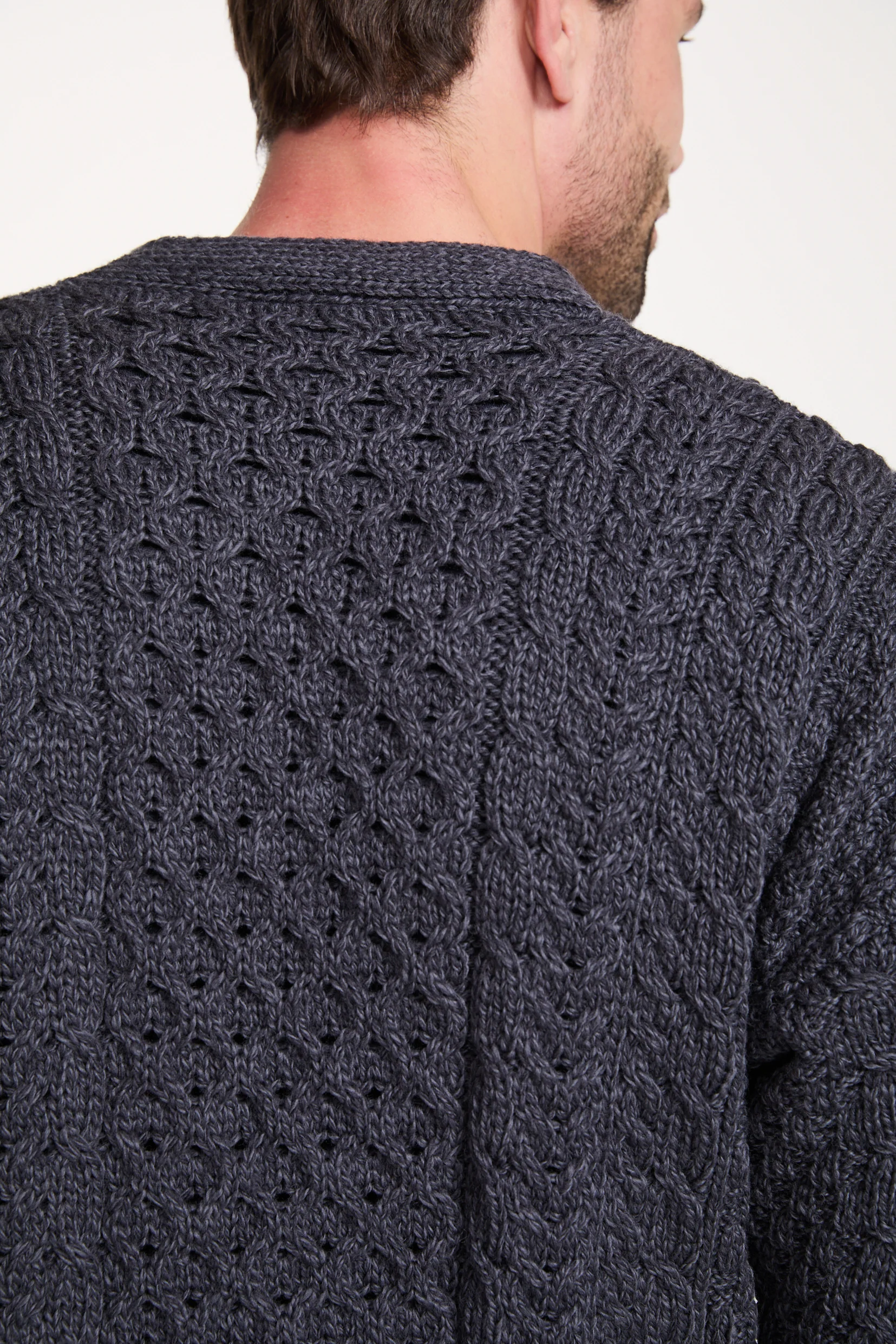 Clare Island Mens Merino Aran Cardigan - Charcoal - Image 3