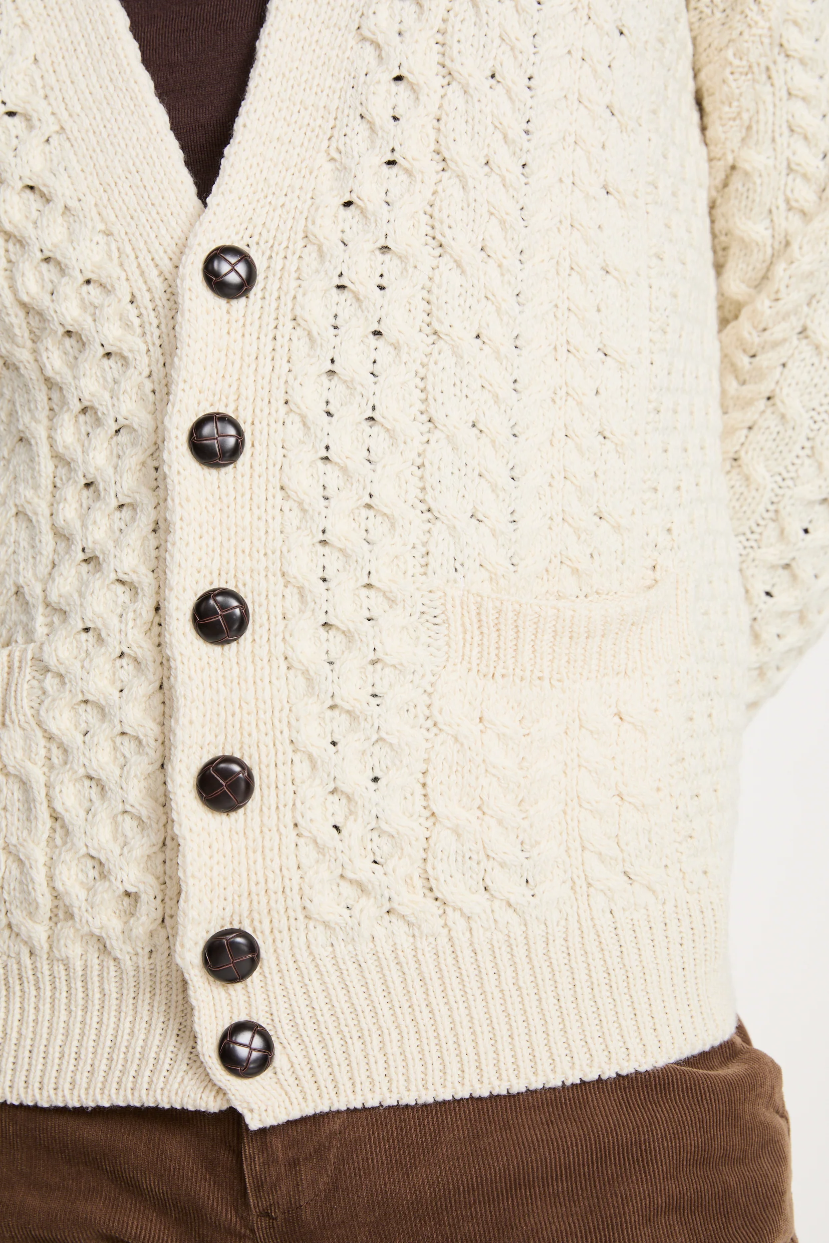 Clare Island Mens Merino Aran Cardigan -  Cream - Image 4