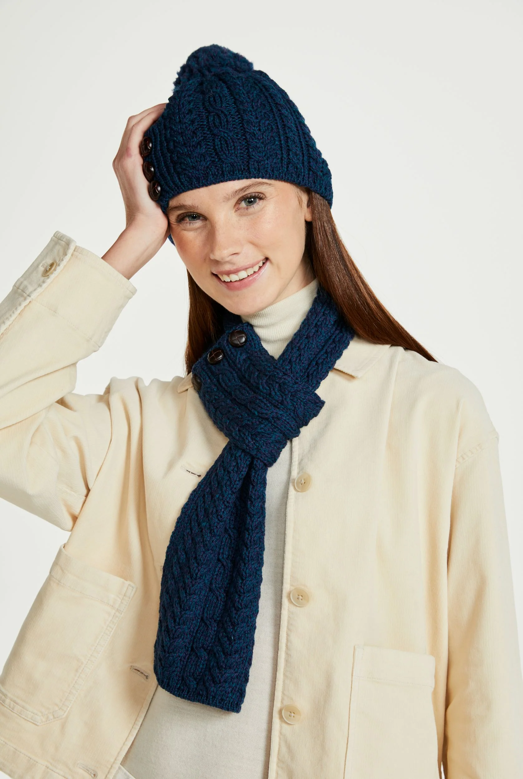Cong Aran Merino Hat with Pom Pom -  Atlantic Blue - Image 5