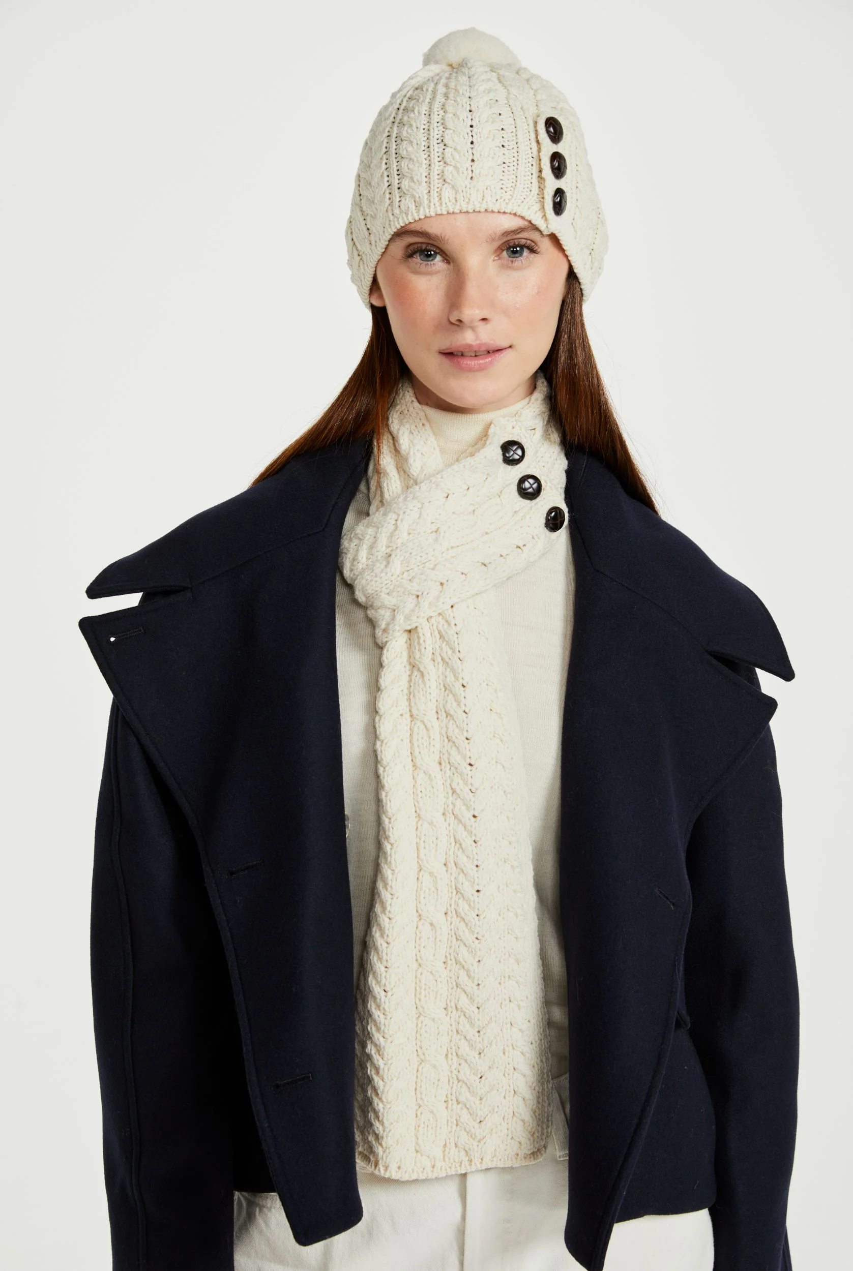 Cong Aran Merino Hat with Pom Pom -  Cream - Image 3