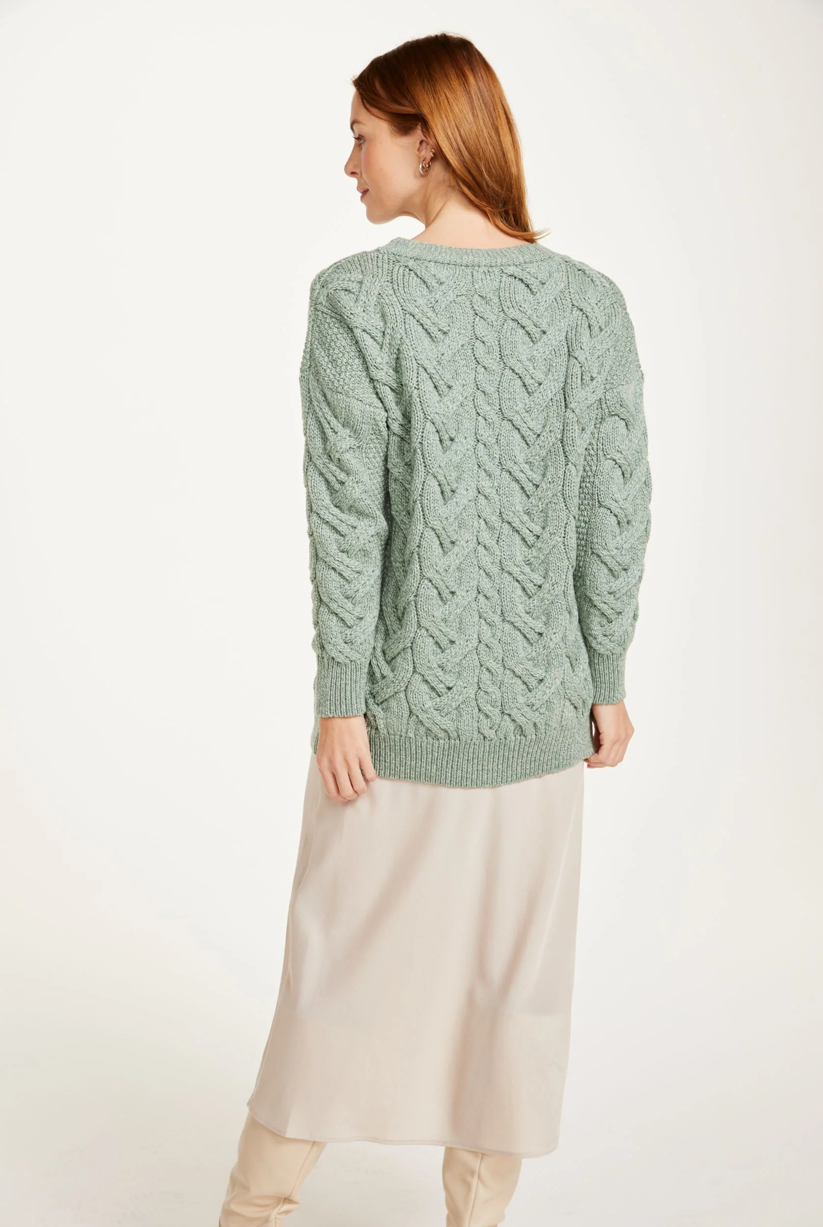 Downpatrick Ladies Aran Cardigan - Mint Green - Image 5