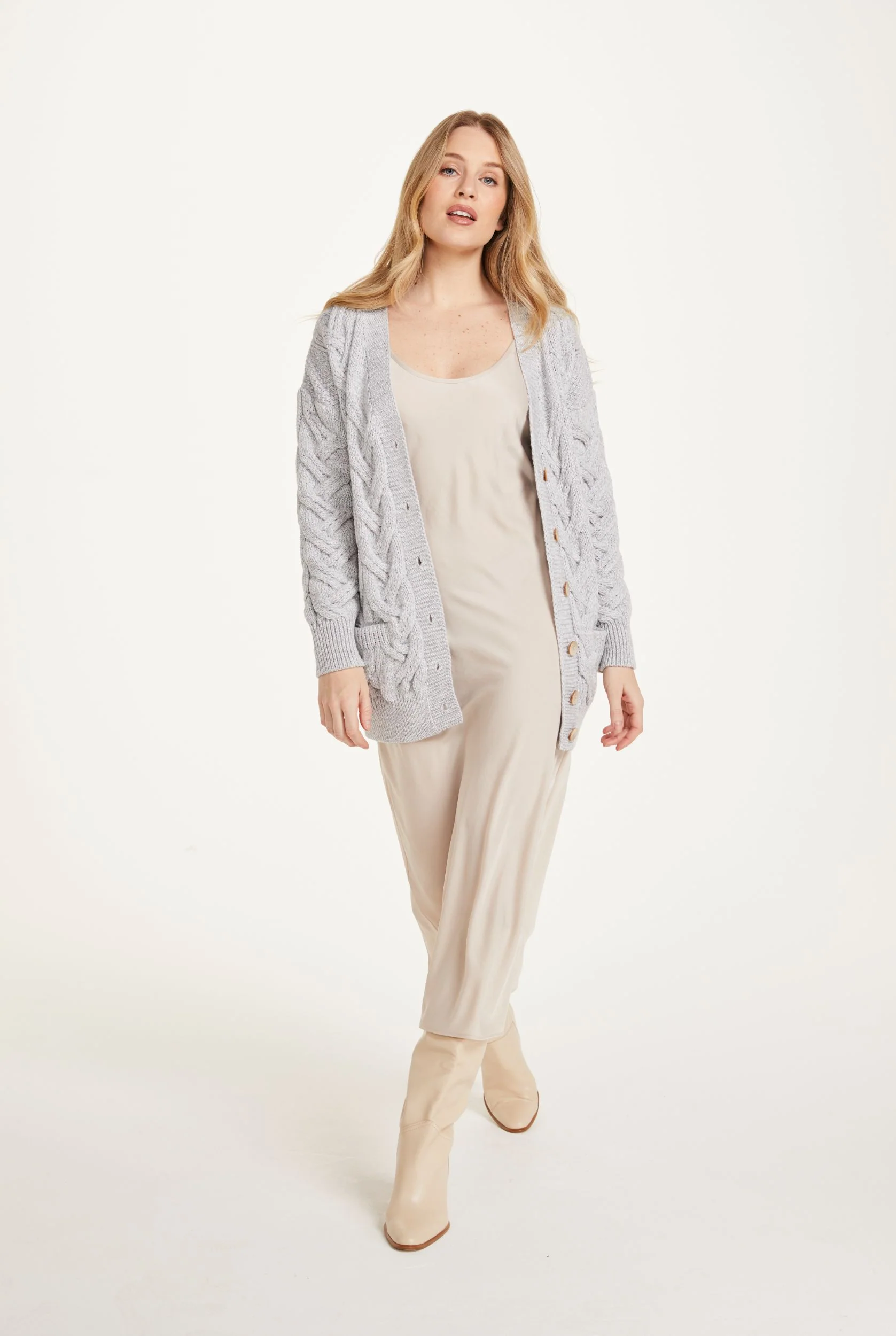 Downpatrick Ladies Aran Cardigan - Feathered Grey - Image 4