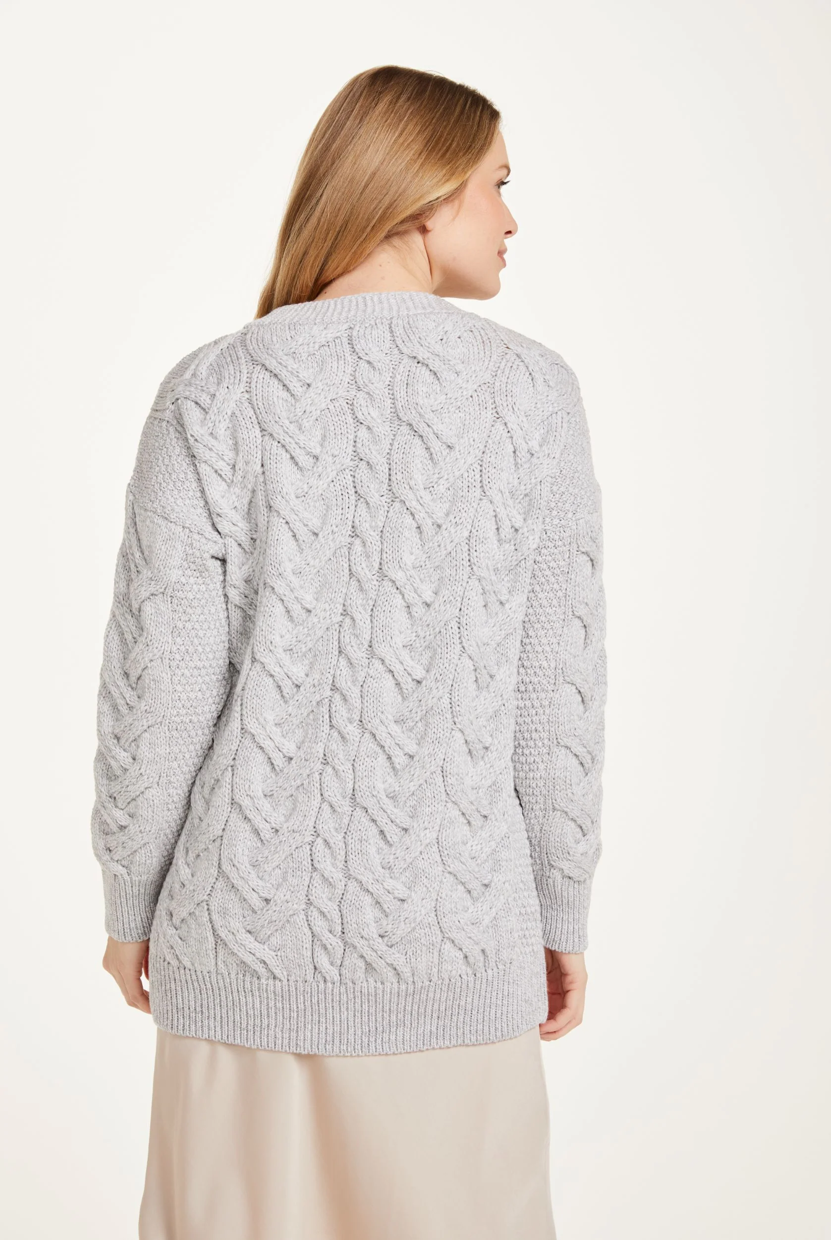 Downpatrick Ladies Aran Cardigan - Feathered Grey - Image 5