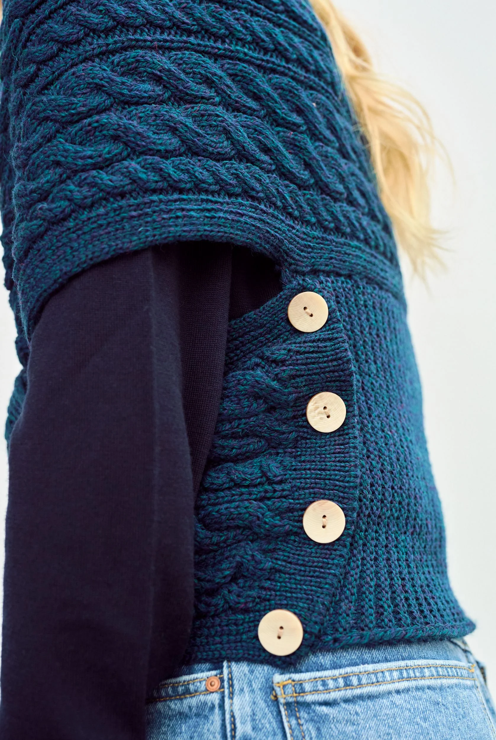 Corrib Crossover Merino Aran Wrap - Atlantic - Image 3