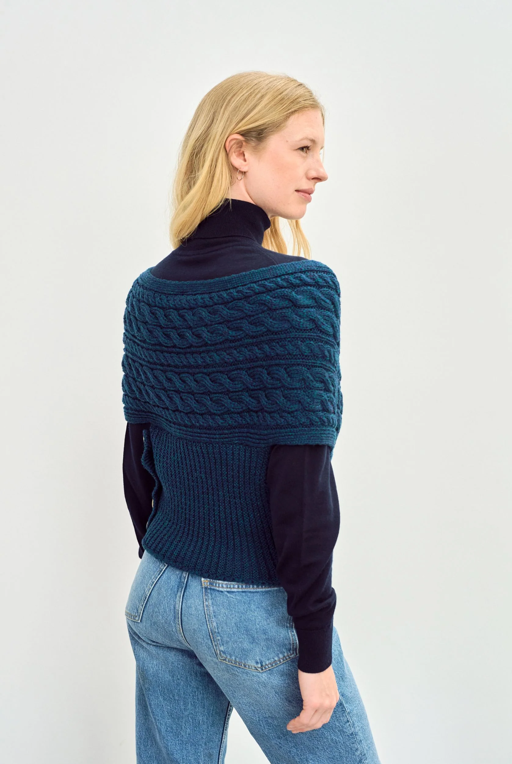 Corrib Crossover Merino Aran Wrap - Atlantic - Image 4