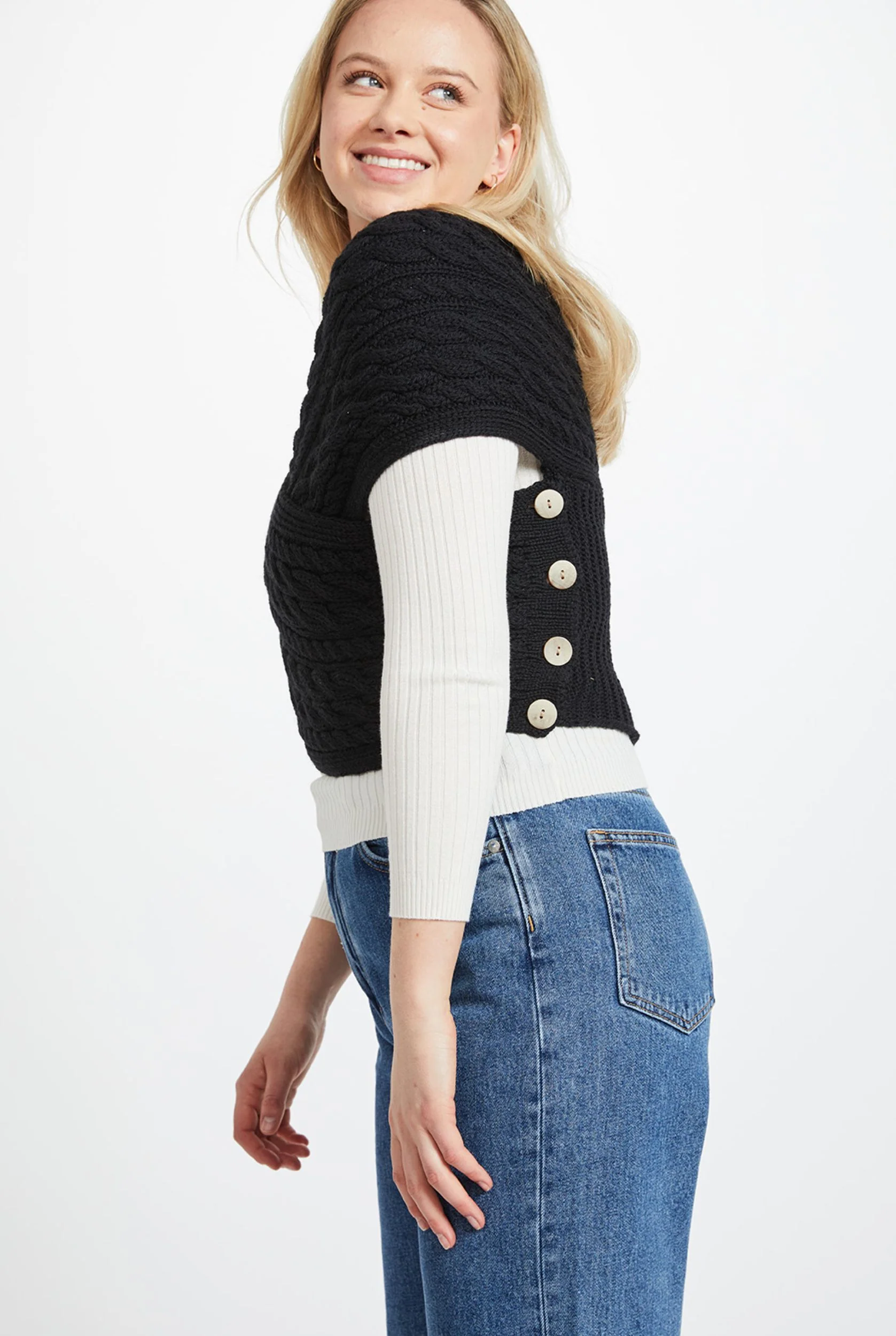 Corrib Crossover Merino Aran Wrap -  Black - Image 5