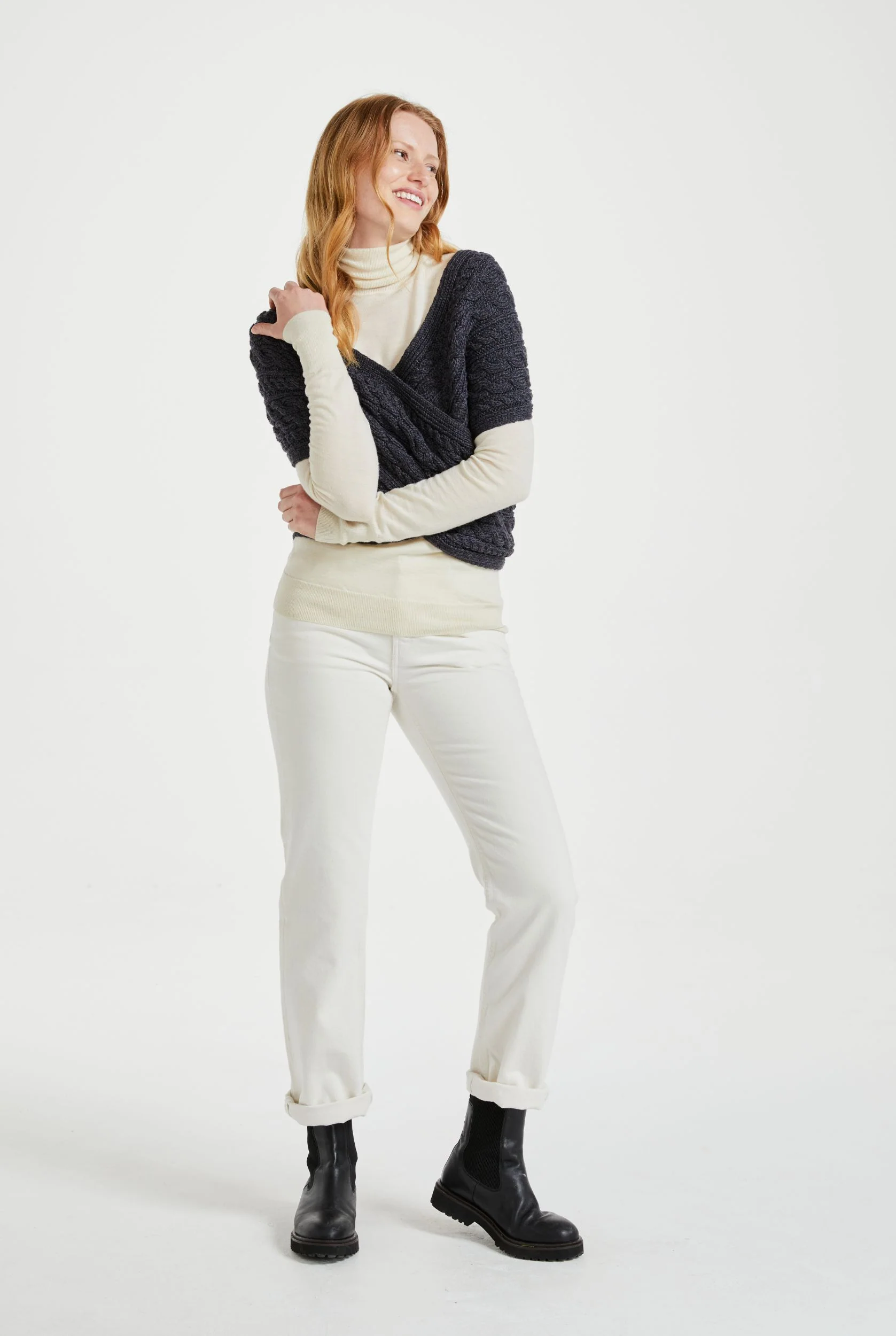 Corrib Crossover Merino Aran Wrap -  Grey - Image 3