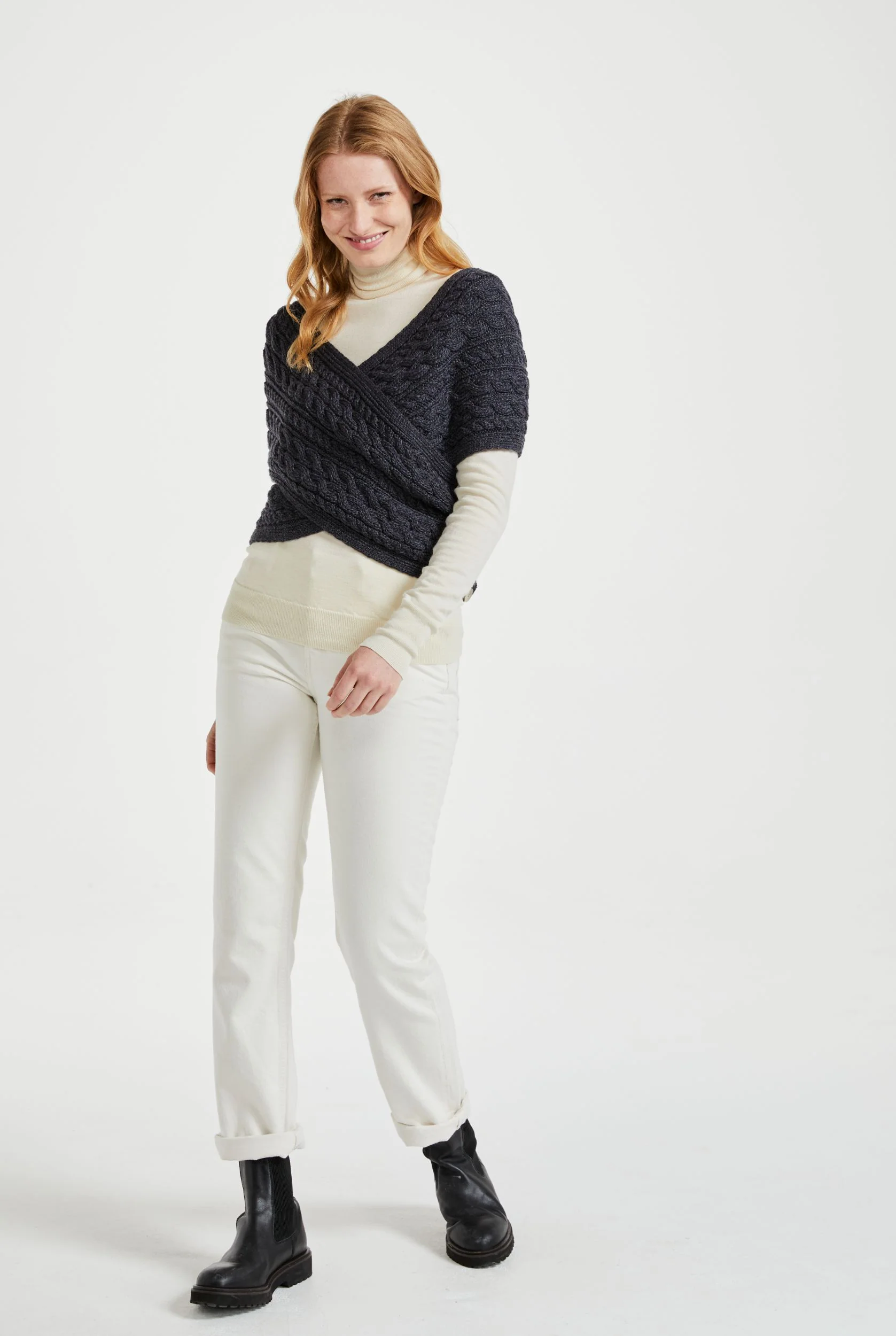 Corrib Crossover Merino Aran Wrap -  Grey - Image 4