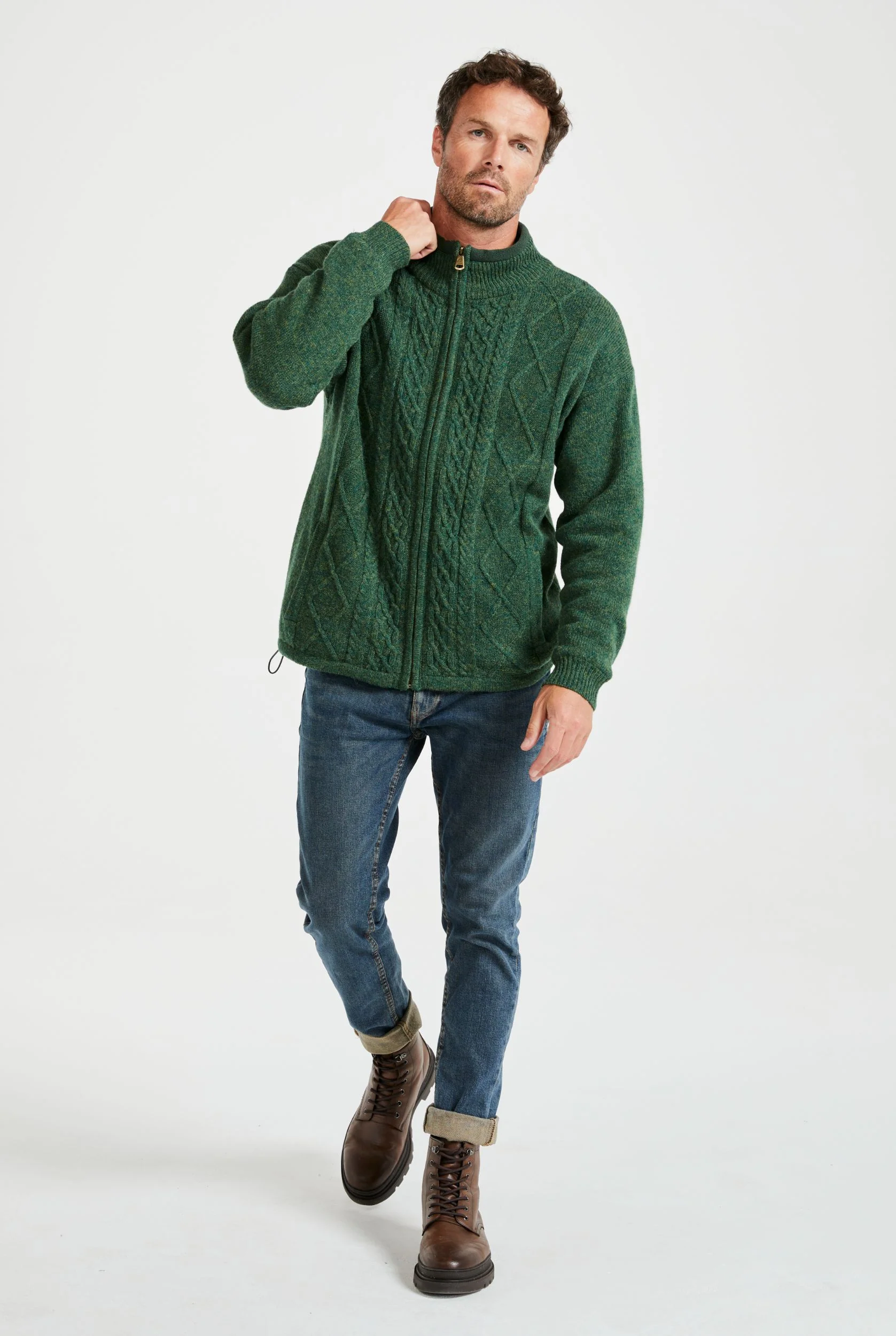 Farmleigh Lined Wool Mens Cardigan - Green - Image 4