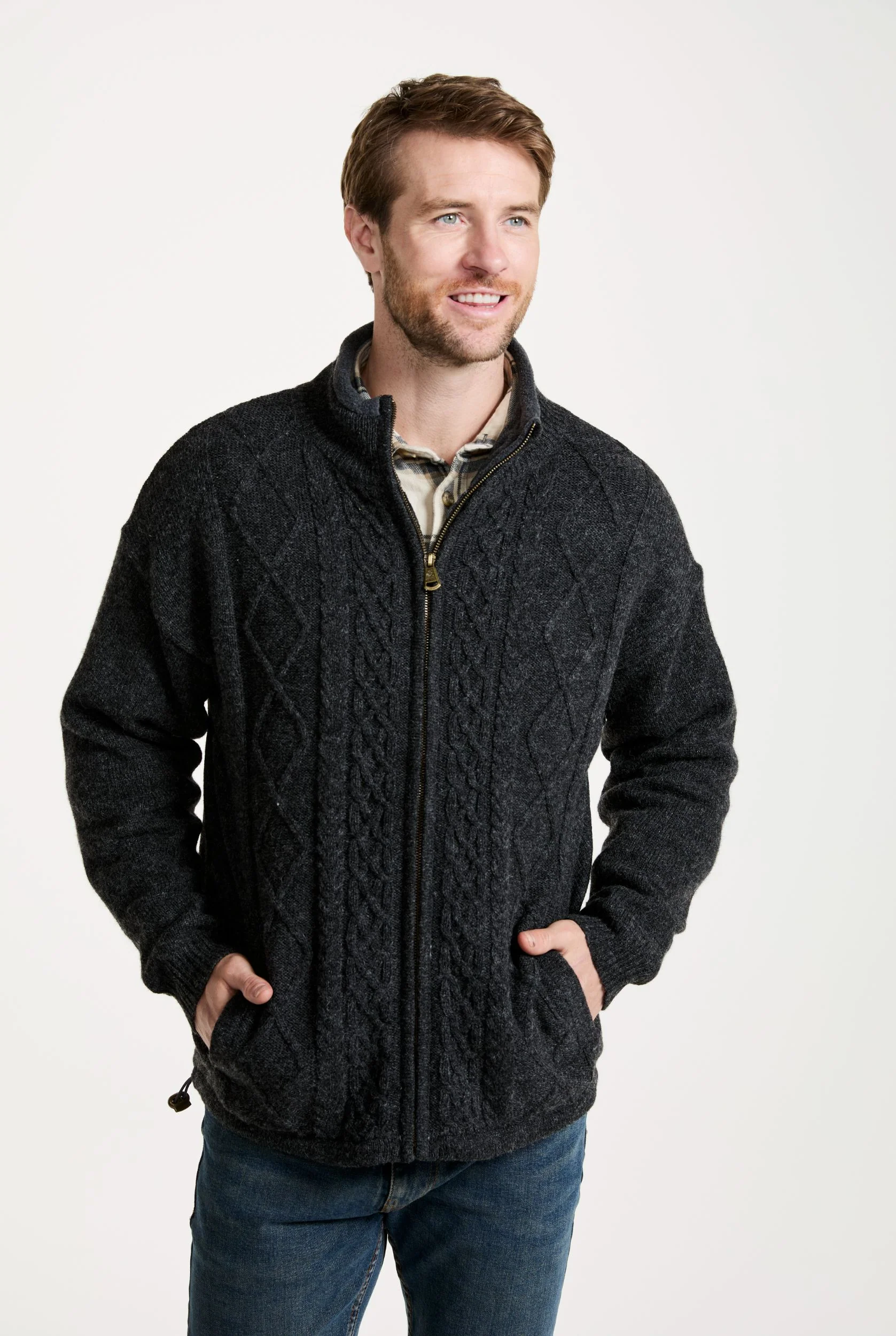 Farmleigh Lined Wool Mens Cardigan - Grey - Image 4