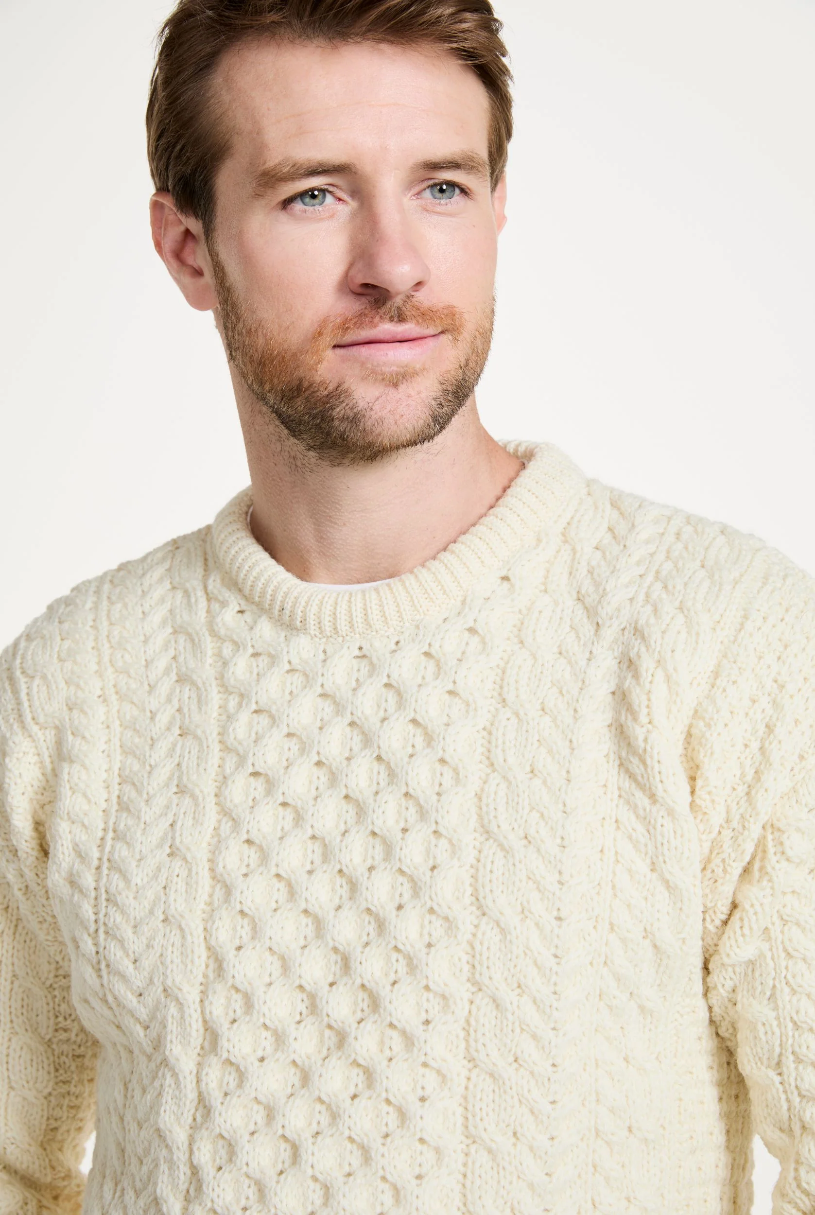 Inishbofin Mens Traditional Aran Sweater - Cream - Image 3