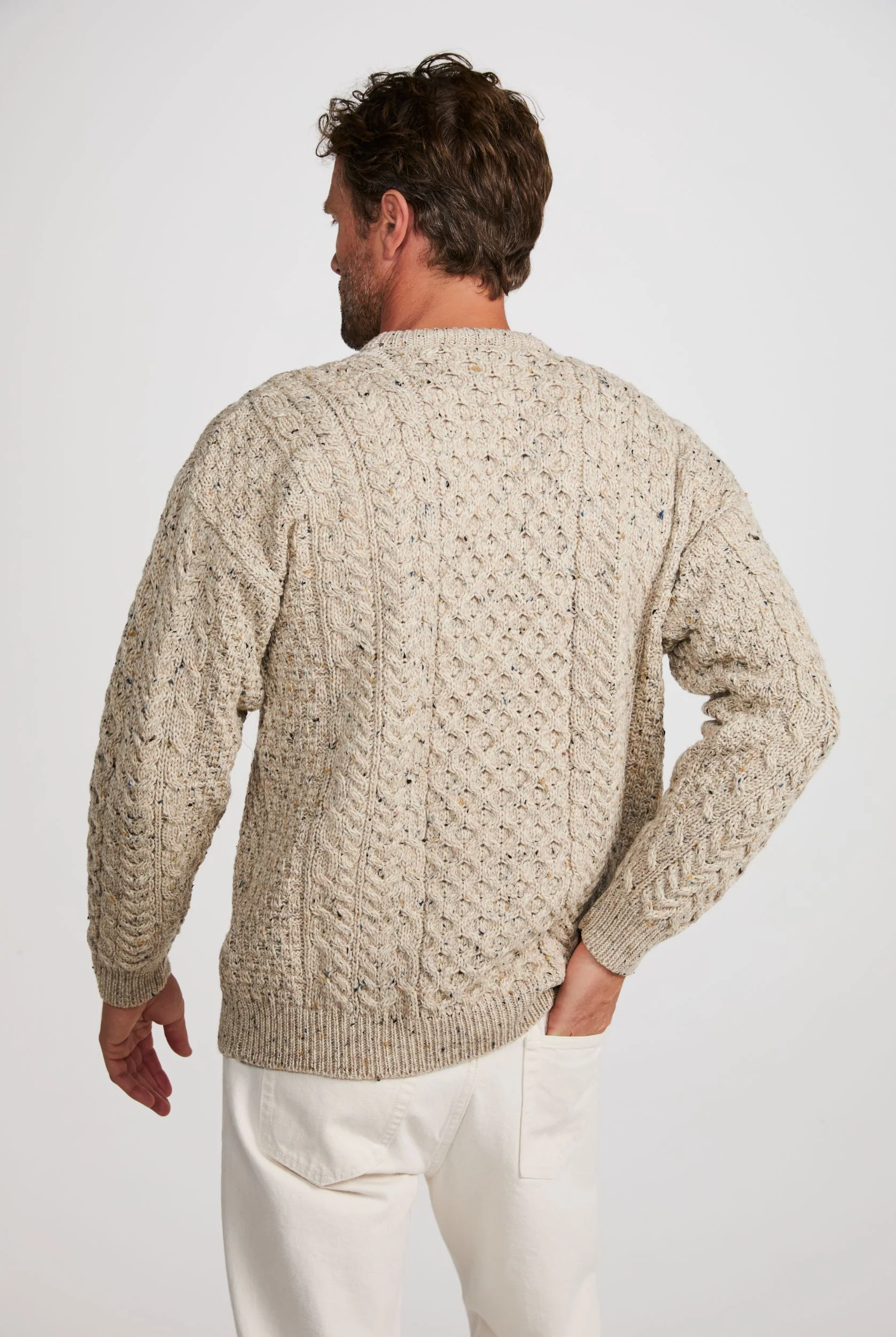 Inishbofin Mens Traditional Aran Sweater - Flecked Oat - Image 6