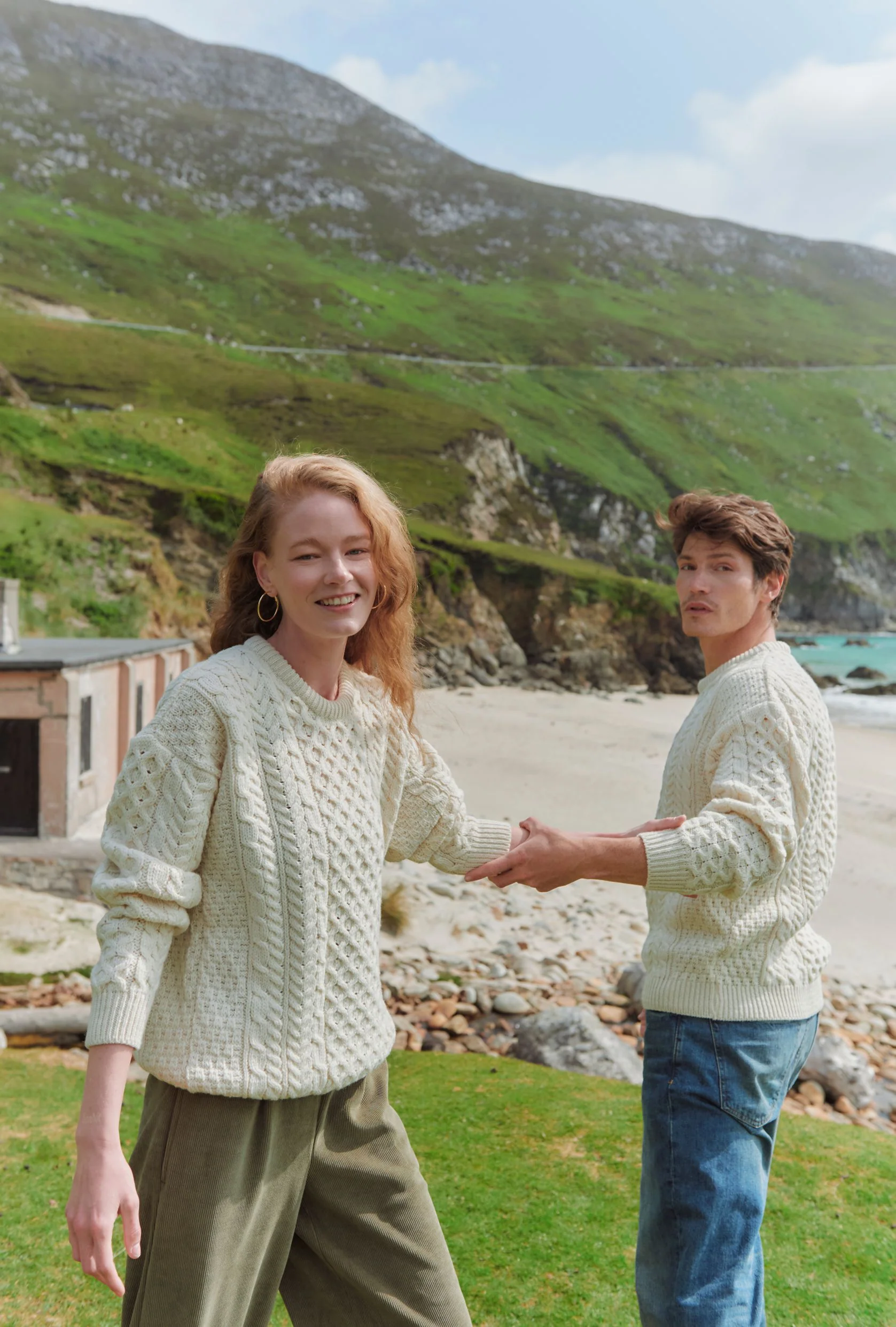 Inisheer Ladies Traditional Merino Aran Sweater - Cream - Image 4