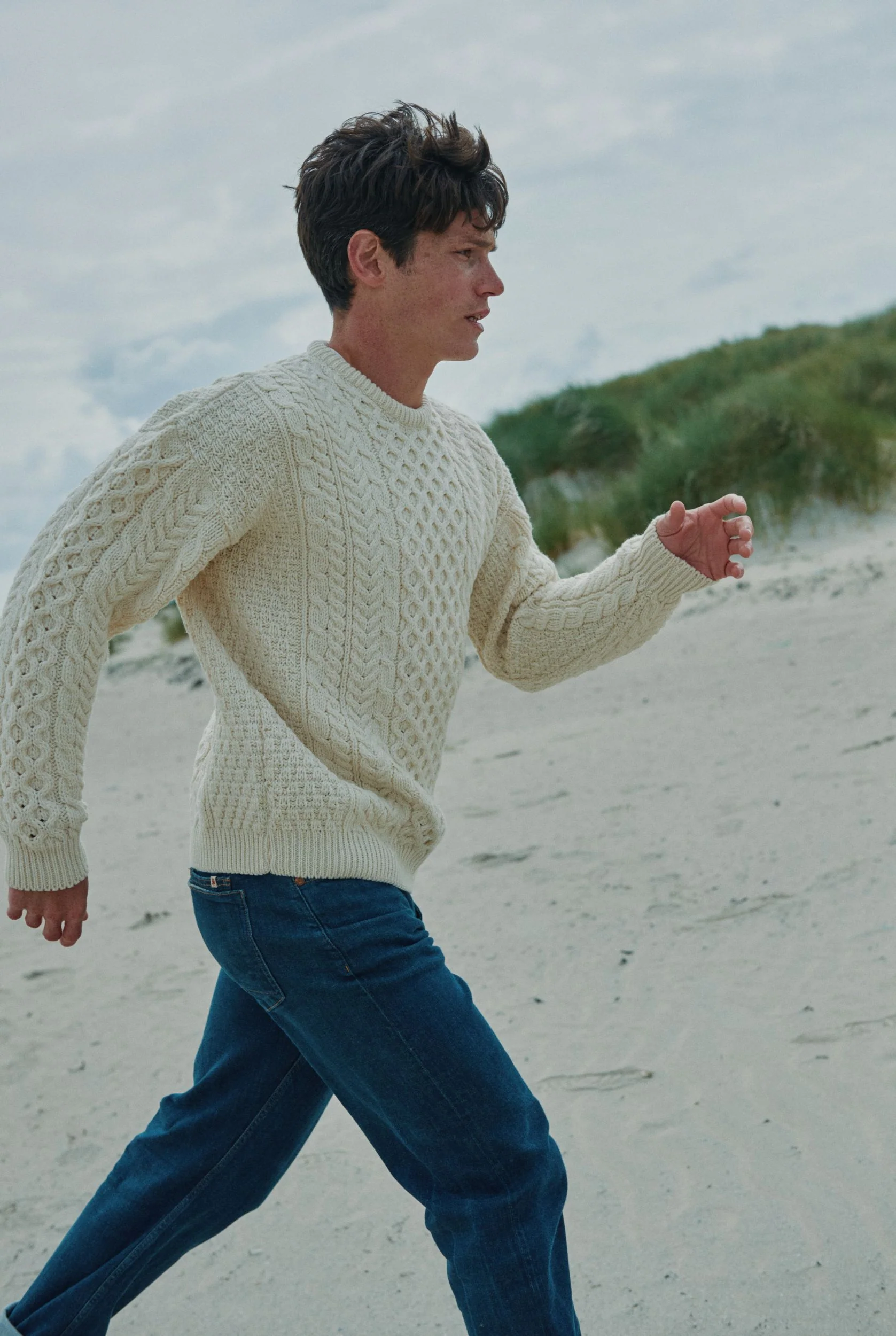 Inisheer Traditional Mens Merino Aran Sweater - Cream - Image 6