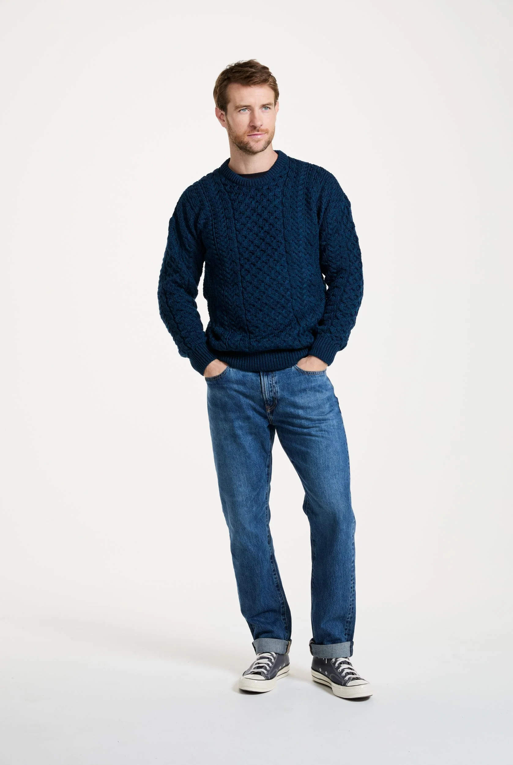 Inisheer Traditional Mens Merino Aran Sweater - Atlantic - Image 3