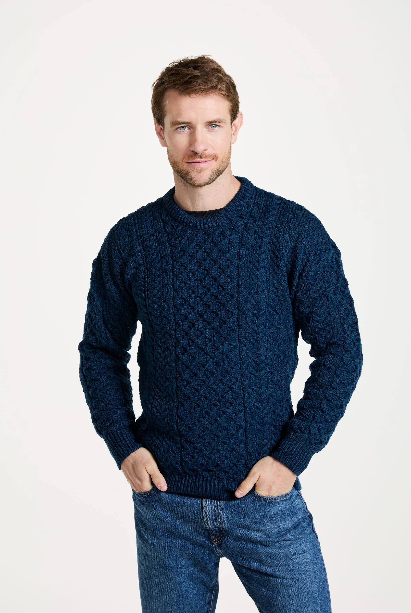 Inisheer Traditional Mens Merino Aran Sweater - Atlantic - Image 4