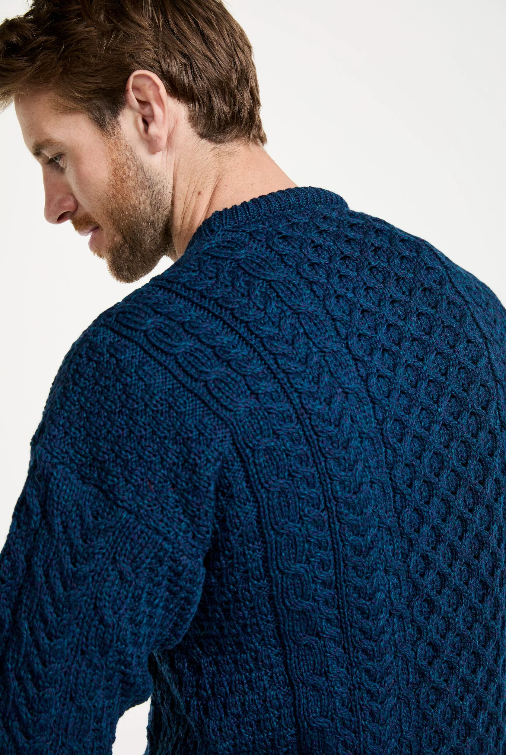 Inisheer Traditional Mens Merino Aran Sweater - Atlantic - Image 5