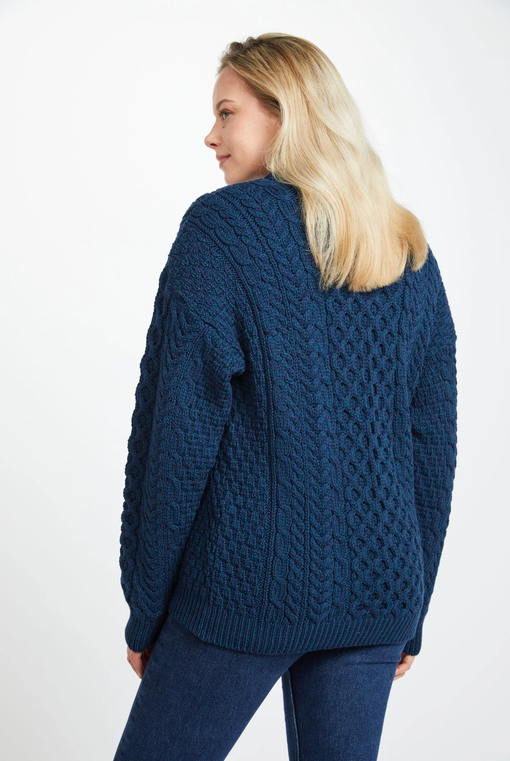 Inisheer Traditional Ladies Merino Aran Sweater - Atlantic - Image 3