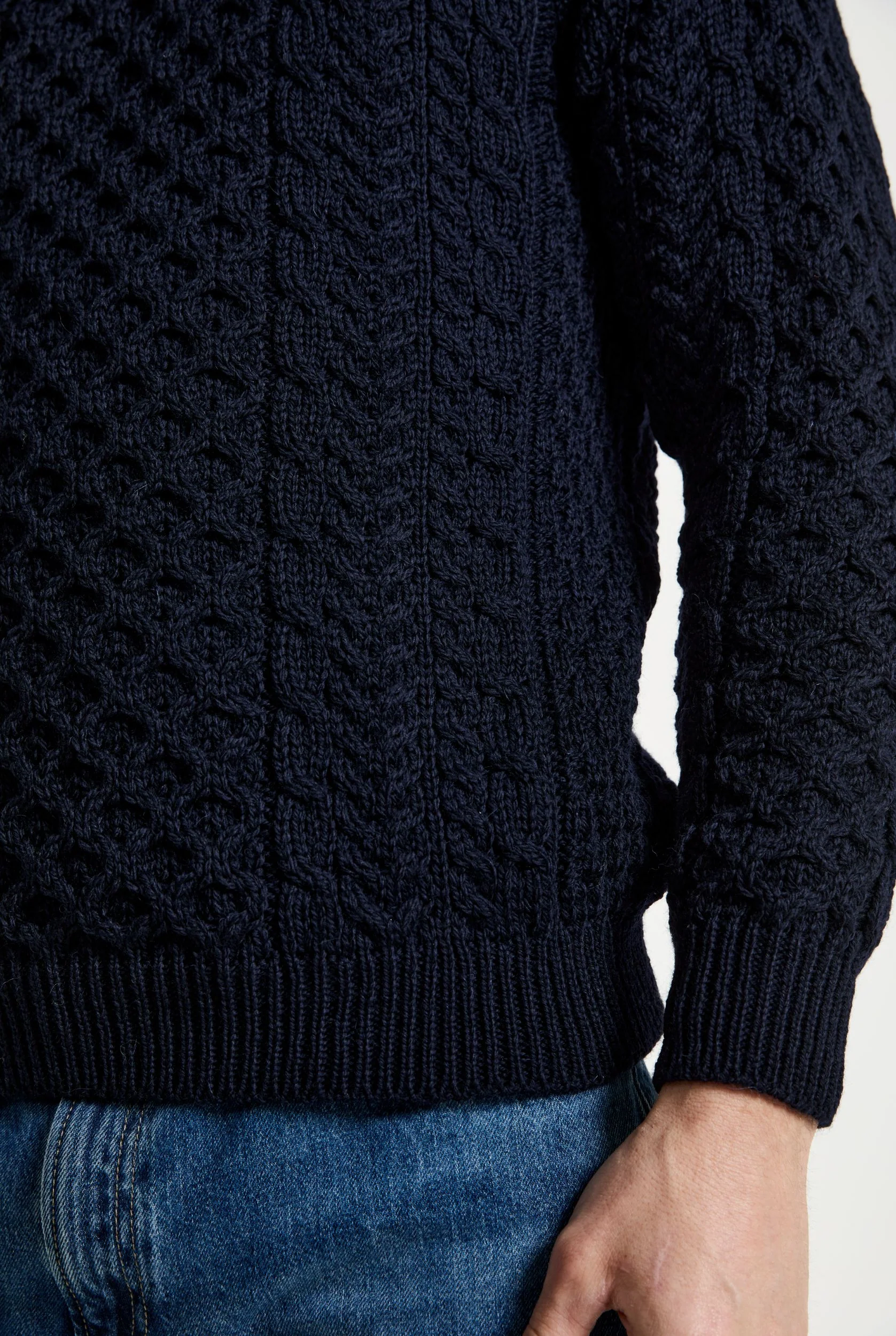 Inisheer Traditional Mens Merino Aran Sweater - Navy - Image 6