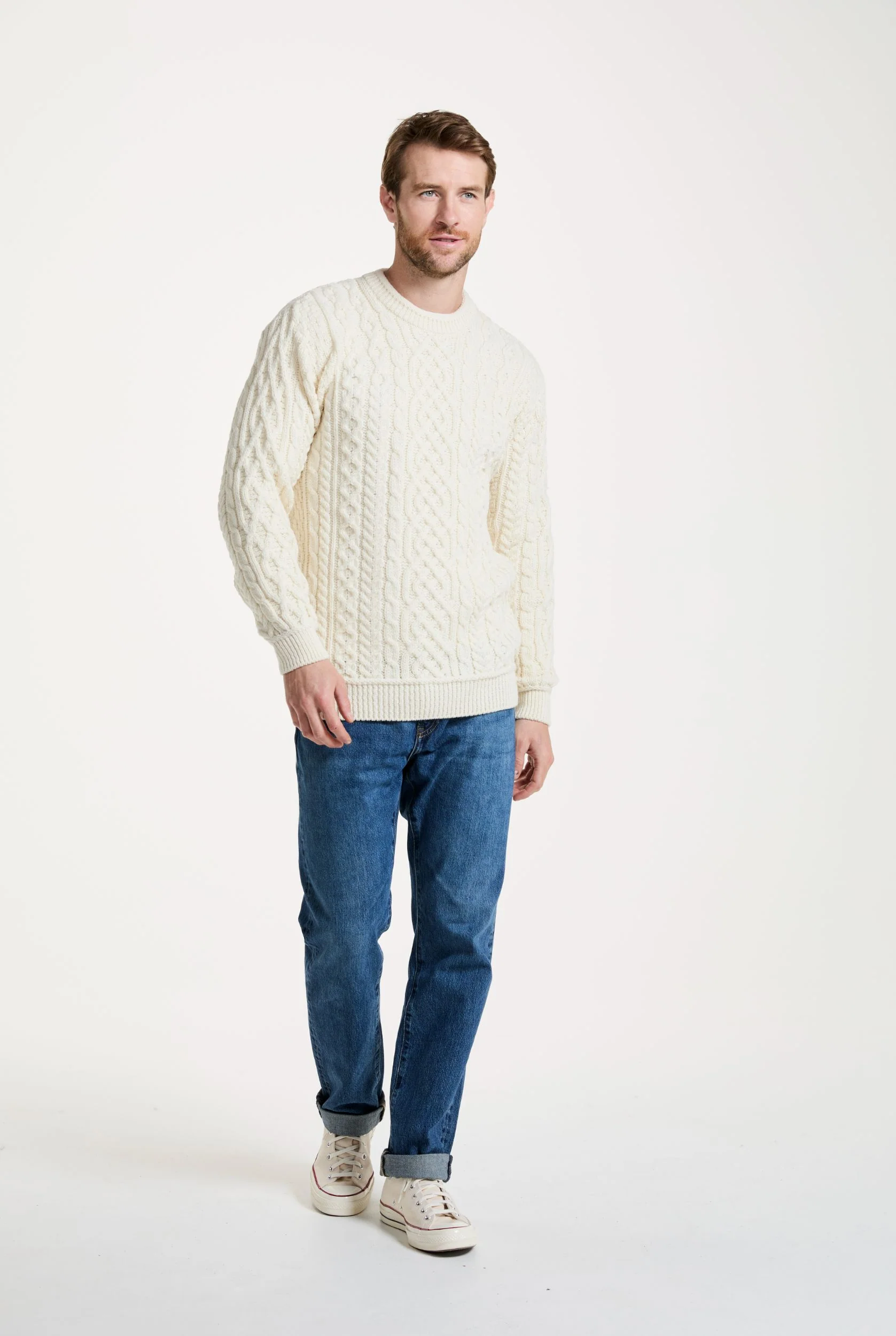 Inishturk Mens Aran Sweater - Cream - Image 4