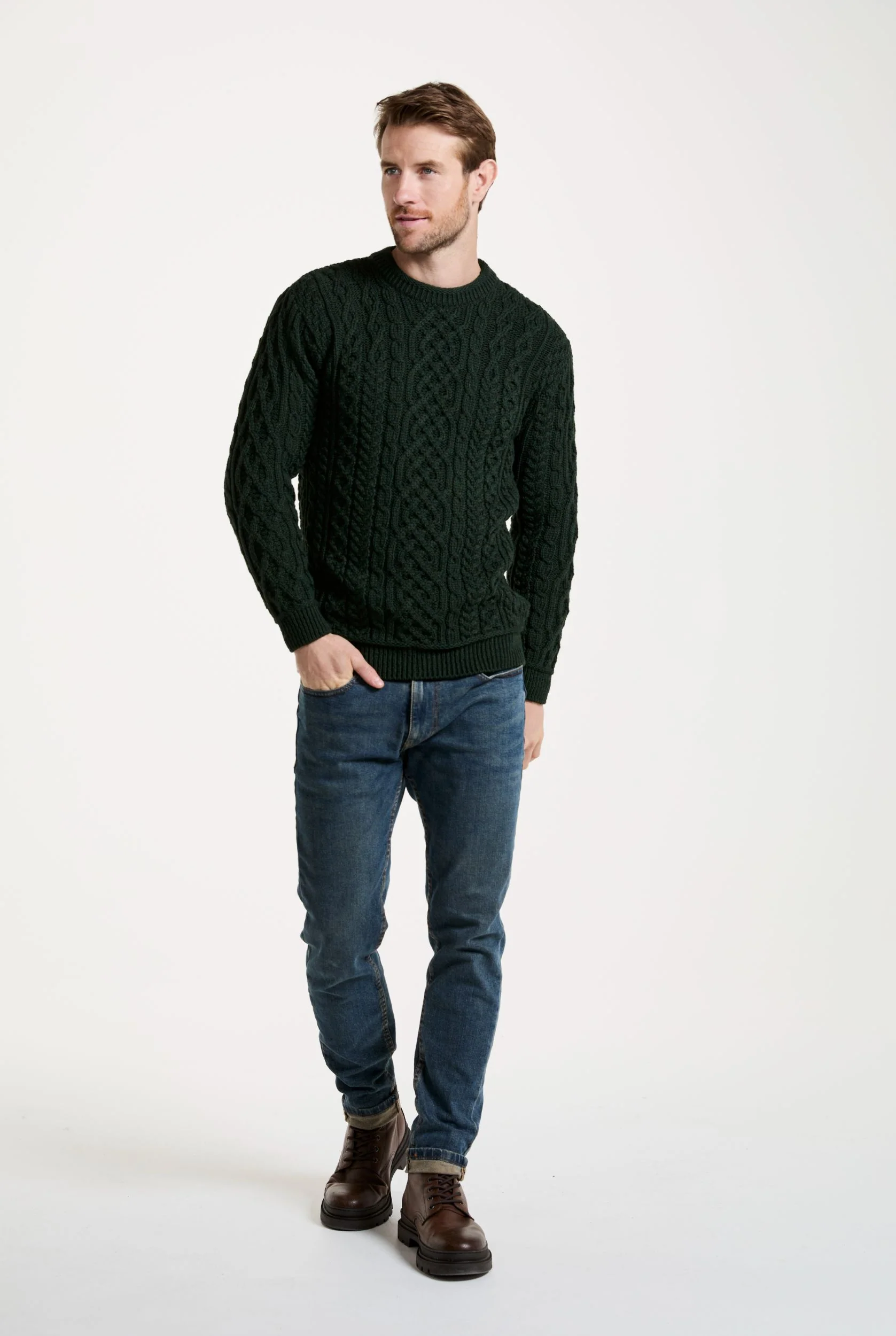 Inishturk Mens Aran Sweater - Emerald Green - Image 3