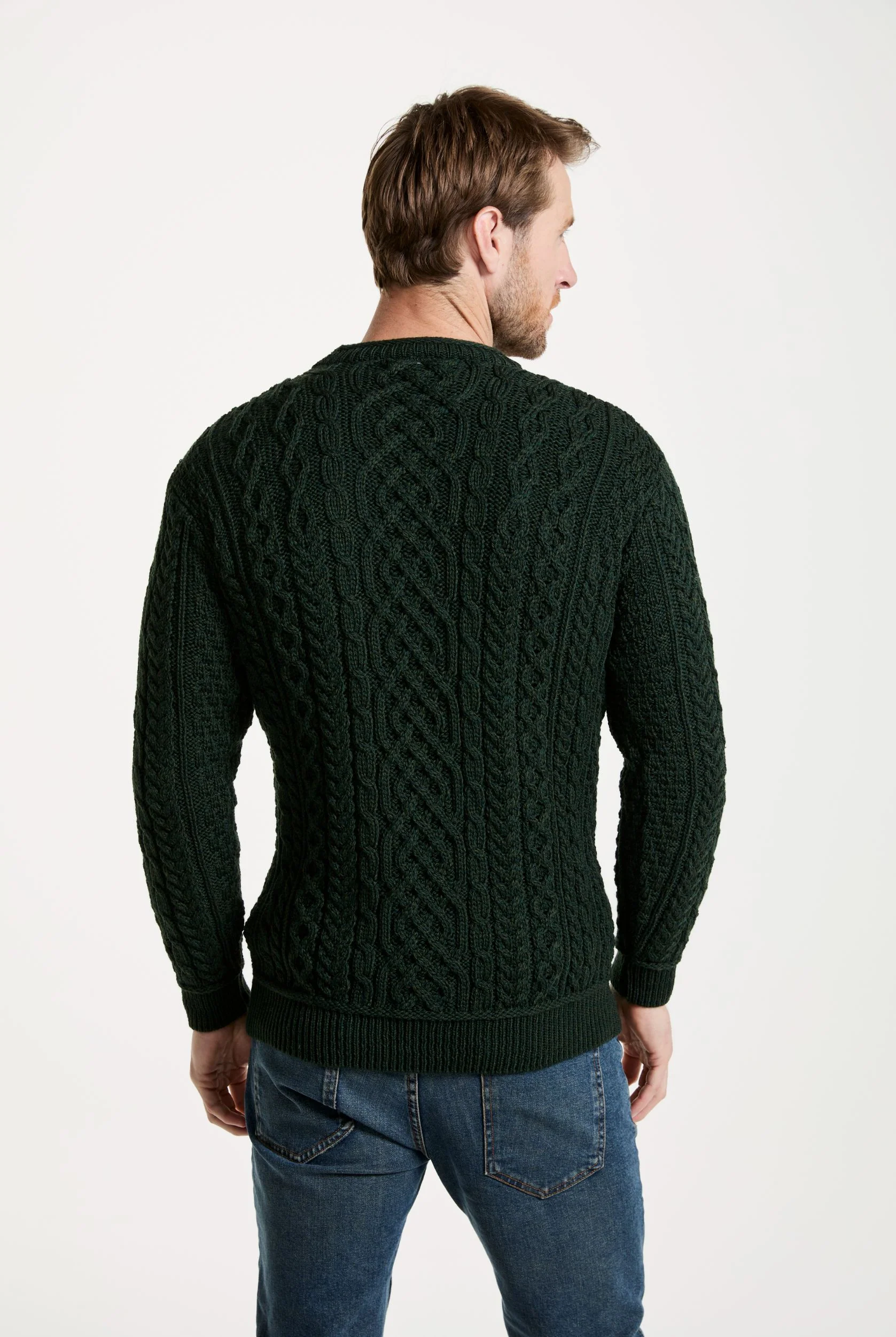 Inishturk Mens Aran Sweater - Emerald Green - Image 5