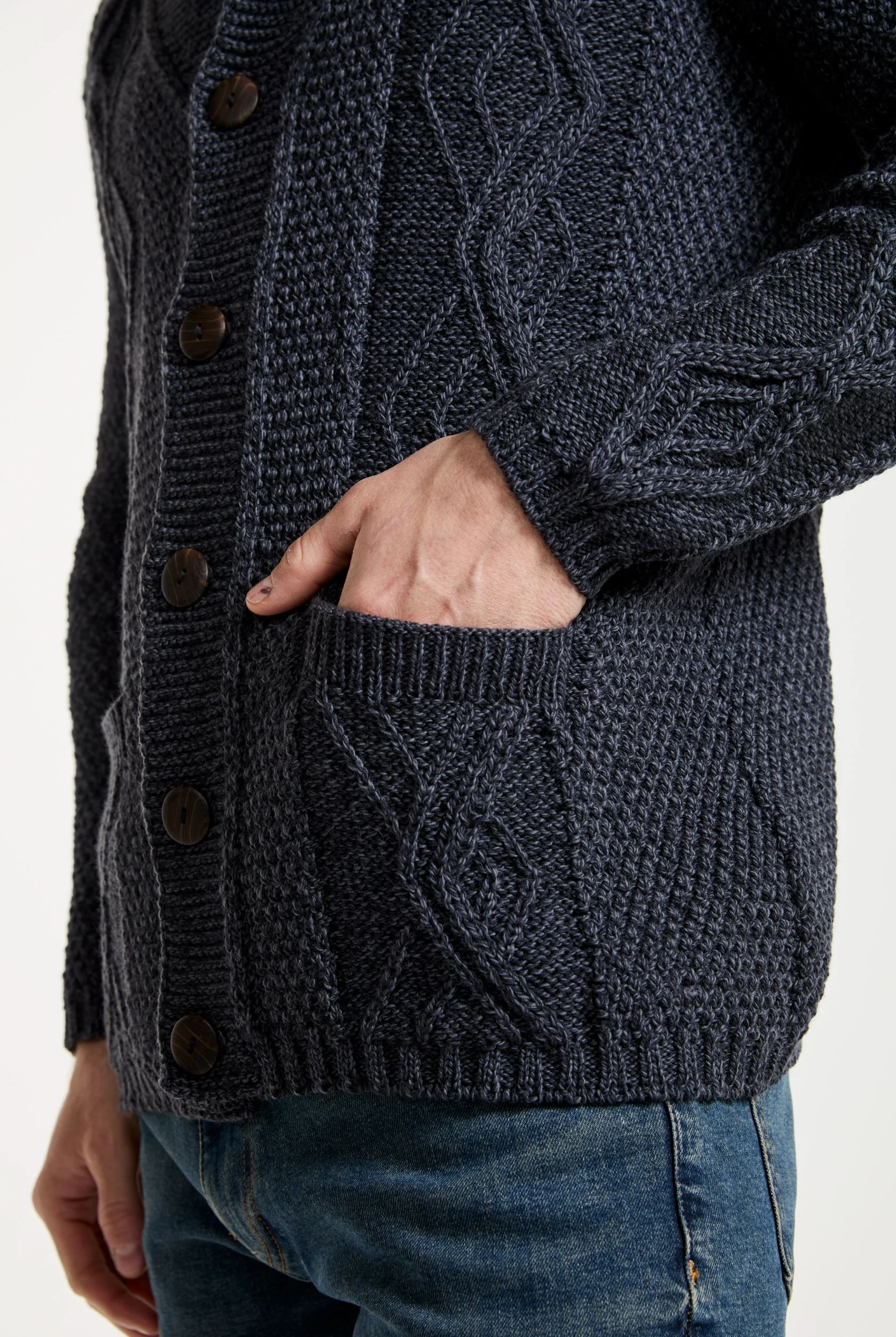 Killary Fjord Merino Aran Cardigan - Charcoal - Image 3