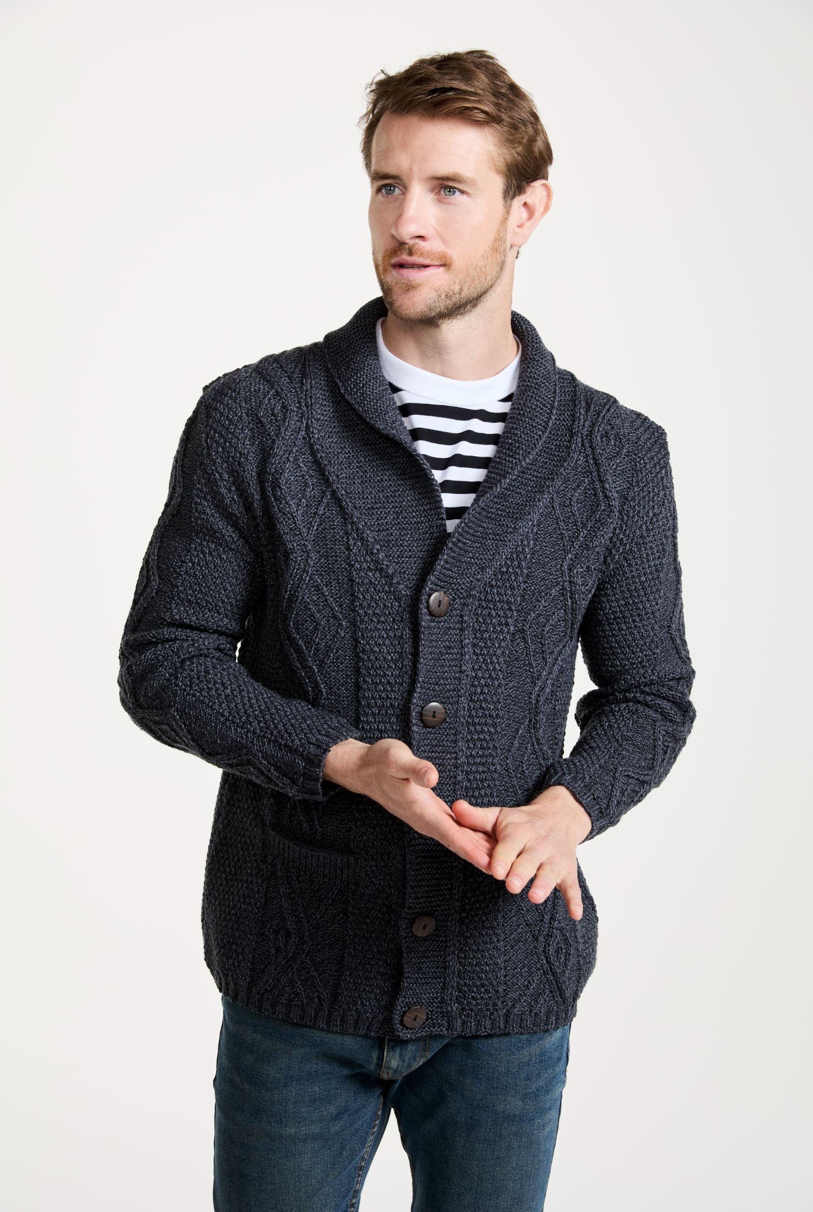 Killary Fjord Merino Aran Cardigan - Charcoal - Image 4