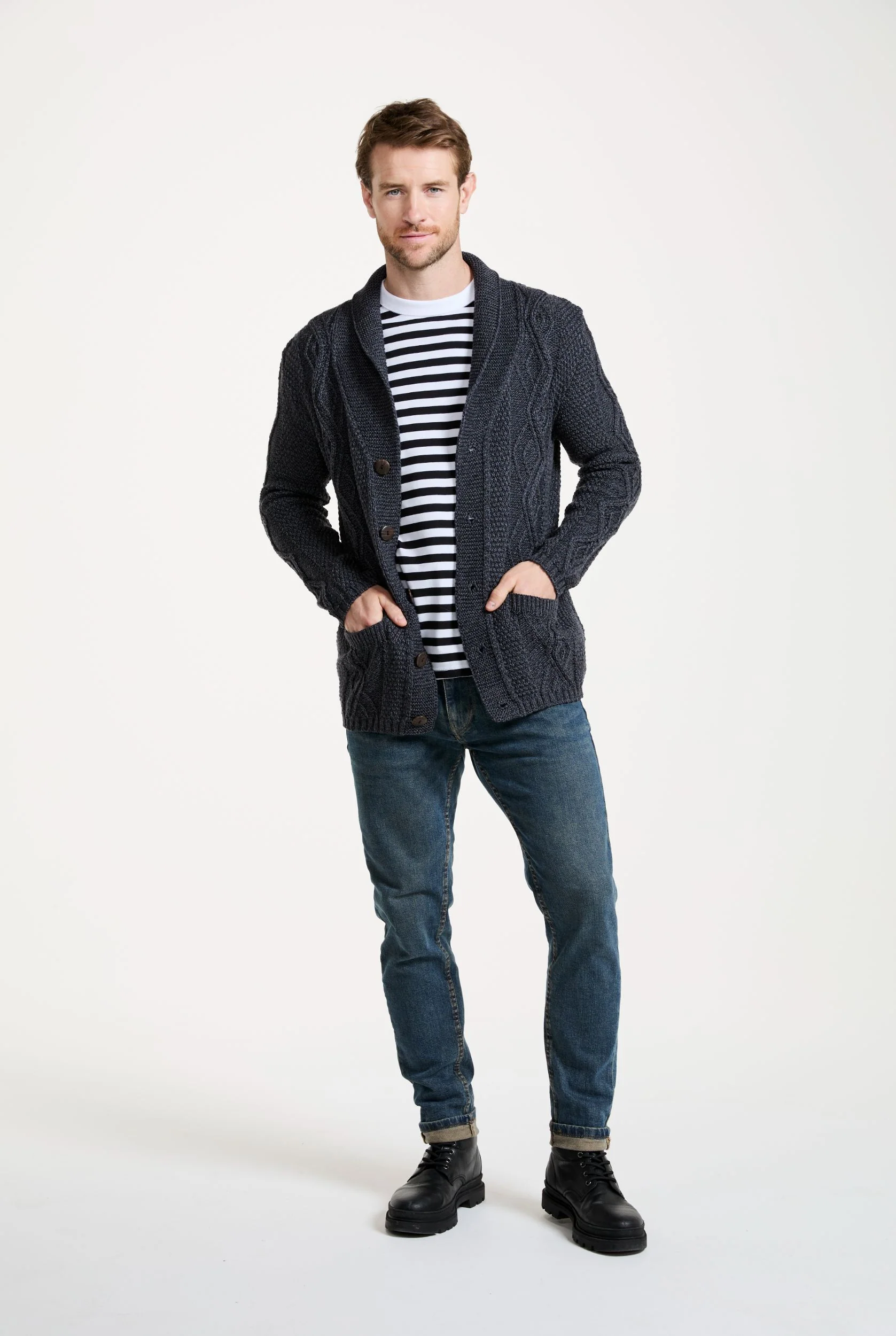 Killary Fjord Merino Aran Cardigan - Charcoal - Image 5