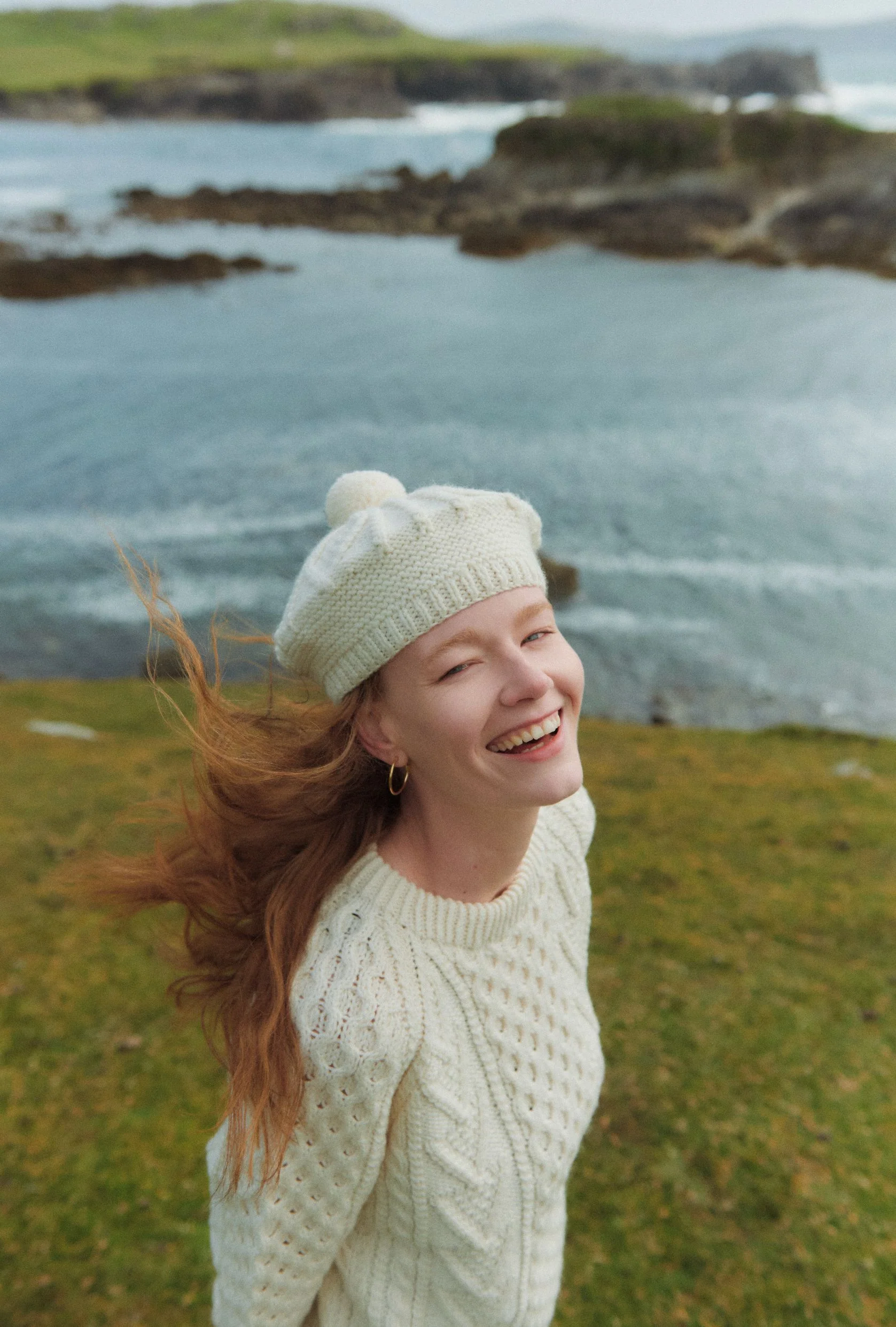 Kilronan Aran Ladies Honeycomb Sweater - Cream - Image 3