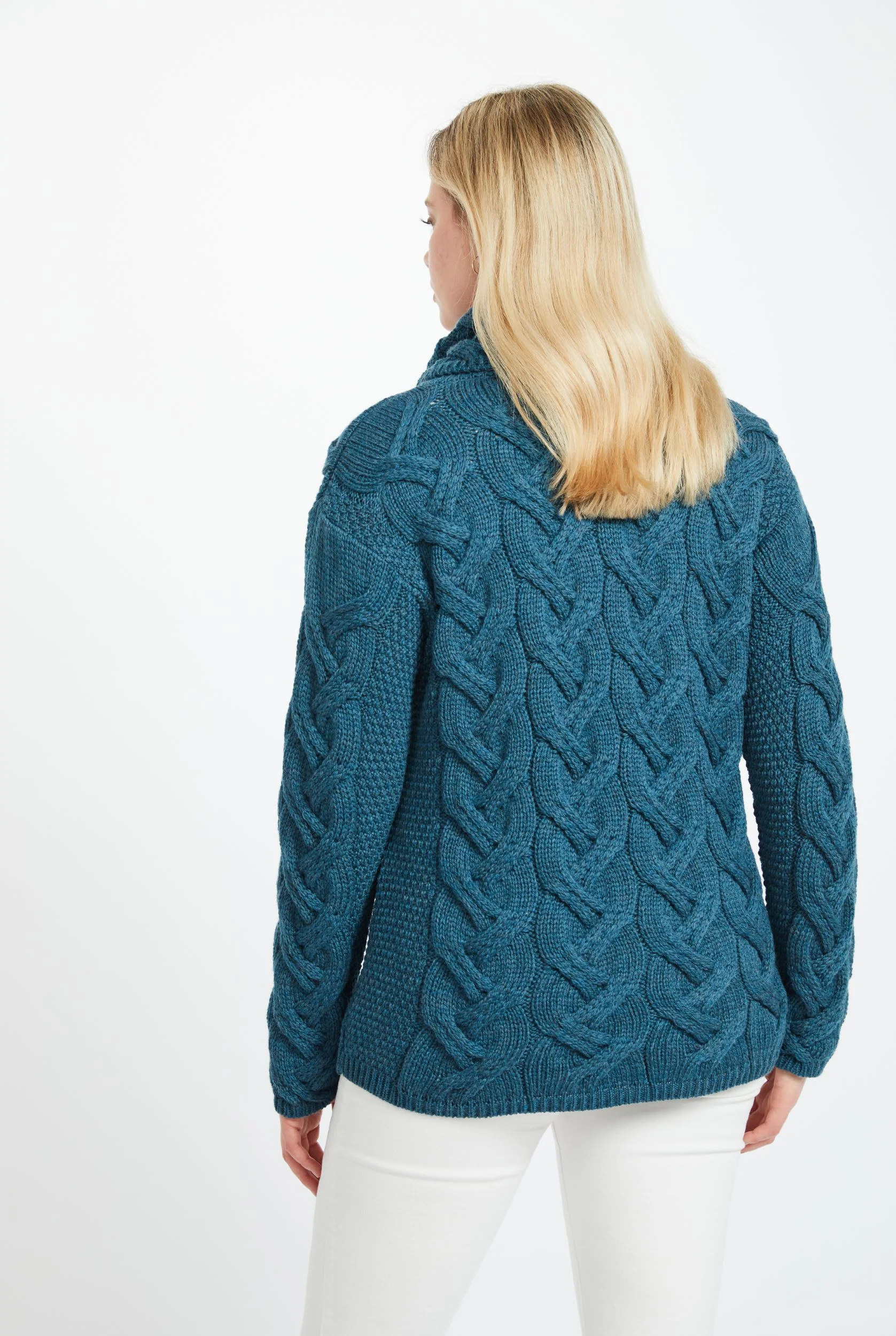 Kinsale Ladies Cable Aran Sweater -Teal - Image 5