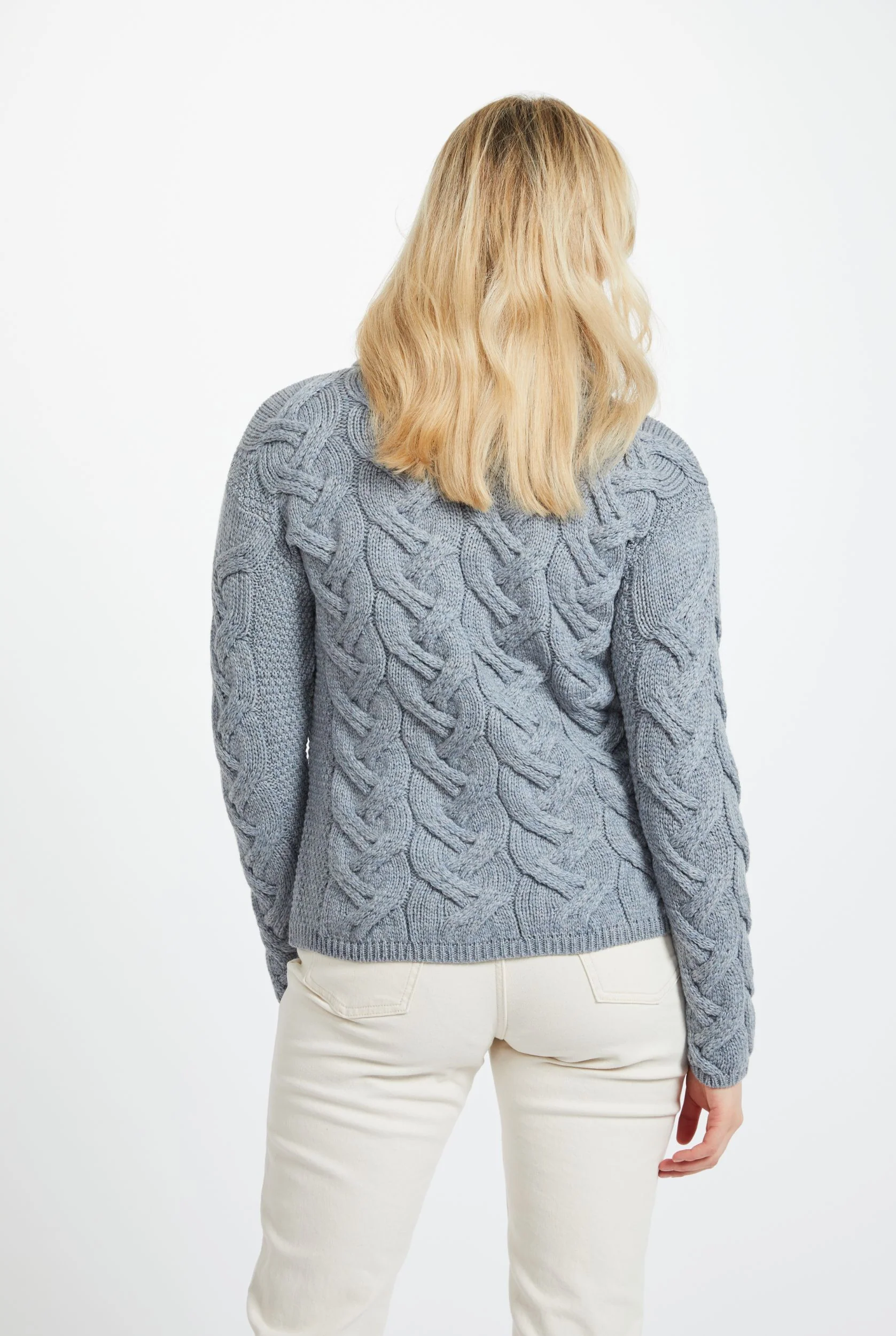 Kinsale Ladies Cable Aran Sweater - Denim - Image 5