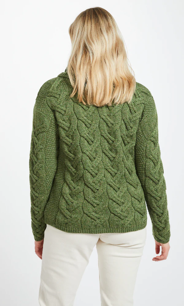 Kinsale Ladies Cable Aran Sweater - Green - Image 6