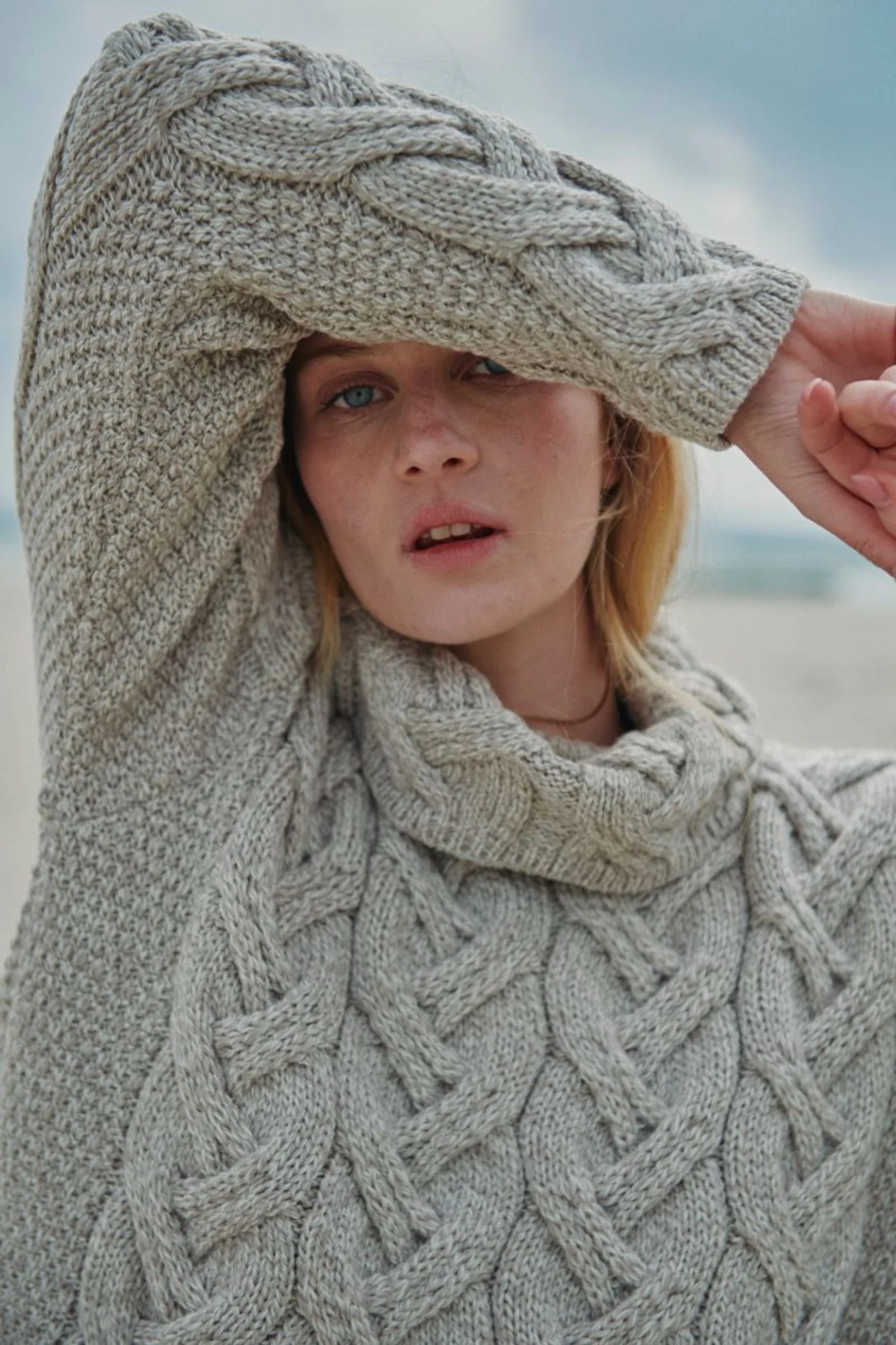 Kinsale Ladies Cable Aran Sweater - Oat - Image 4