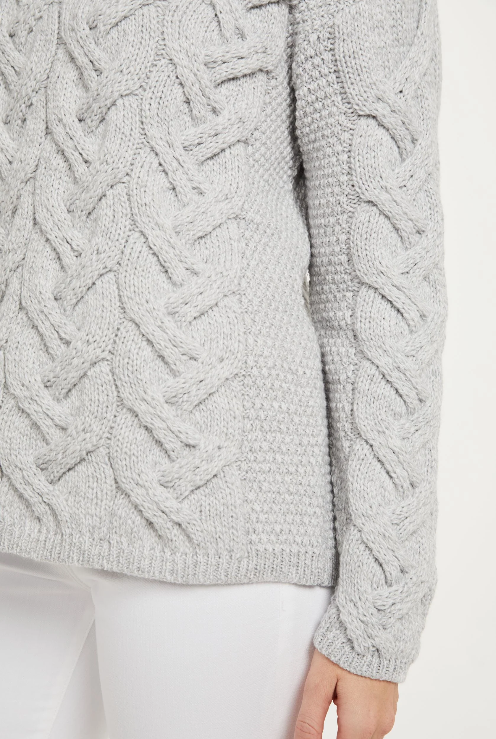 Kinsale Ladies Cable Aran Sweater - Feathered Grey - Image 3