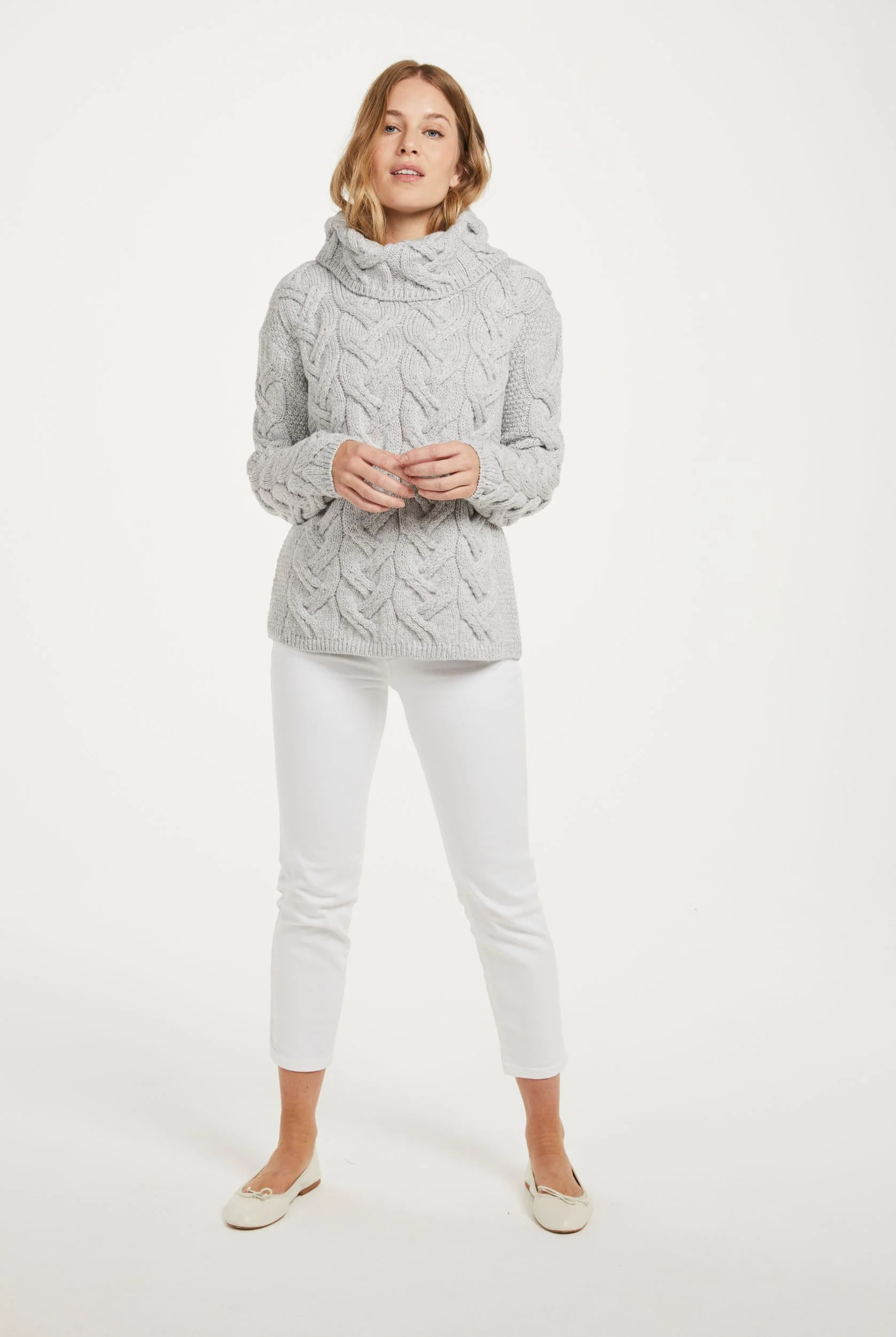 Kinsale Ladies Cable Aran Sweater - Feathered Grey - Image 4