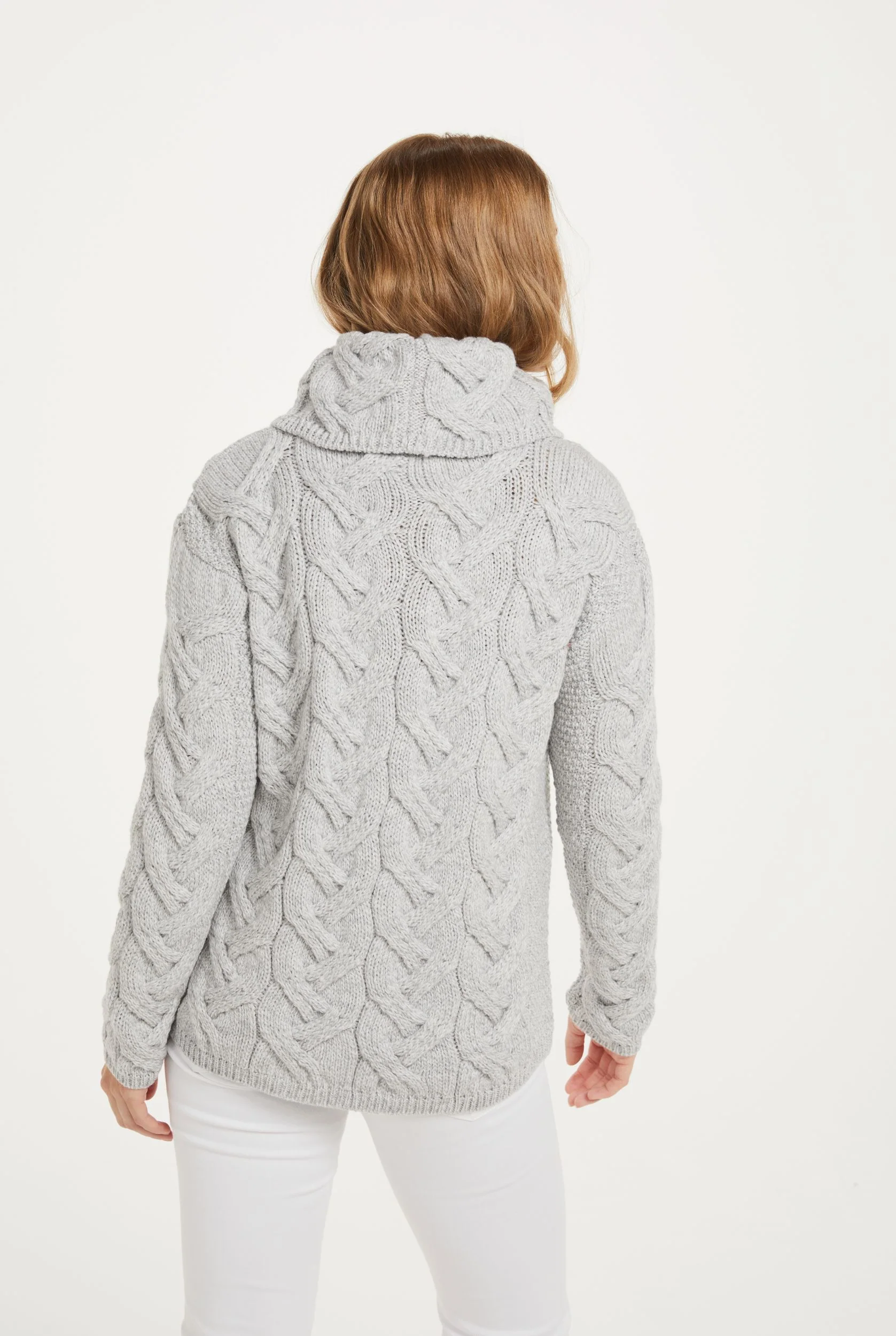 Kinsale Ladies Cable Aran Sweater - Feathered Grey - Image 5