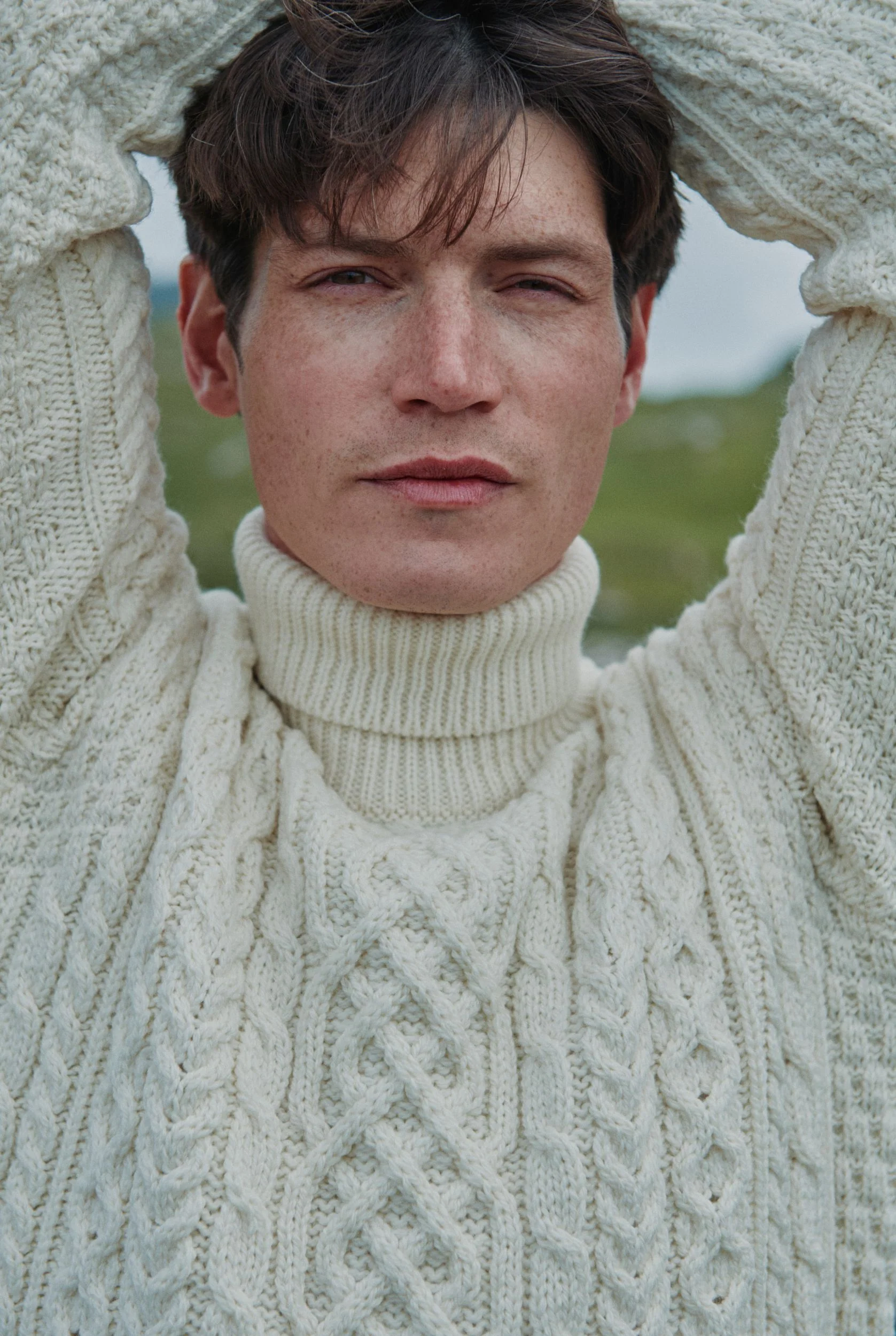 Kylemore Mens Aran Polo Neck Sweater - Cream - Image 3