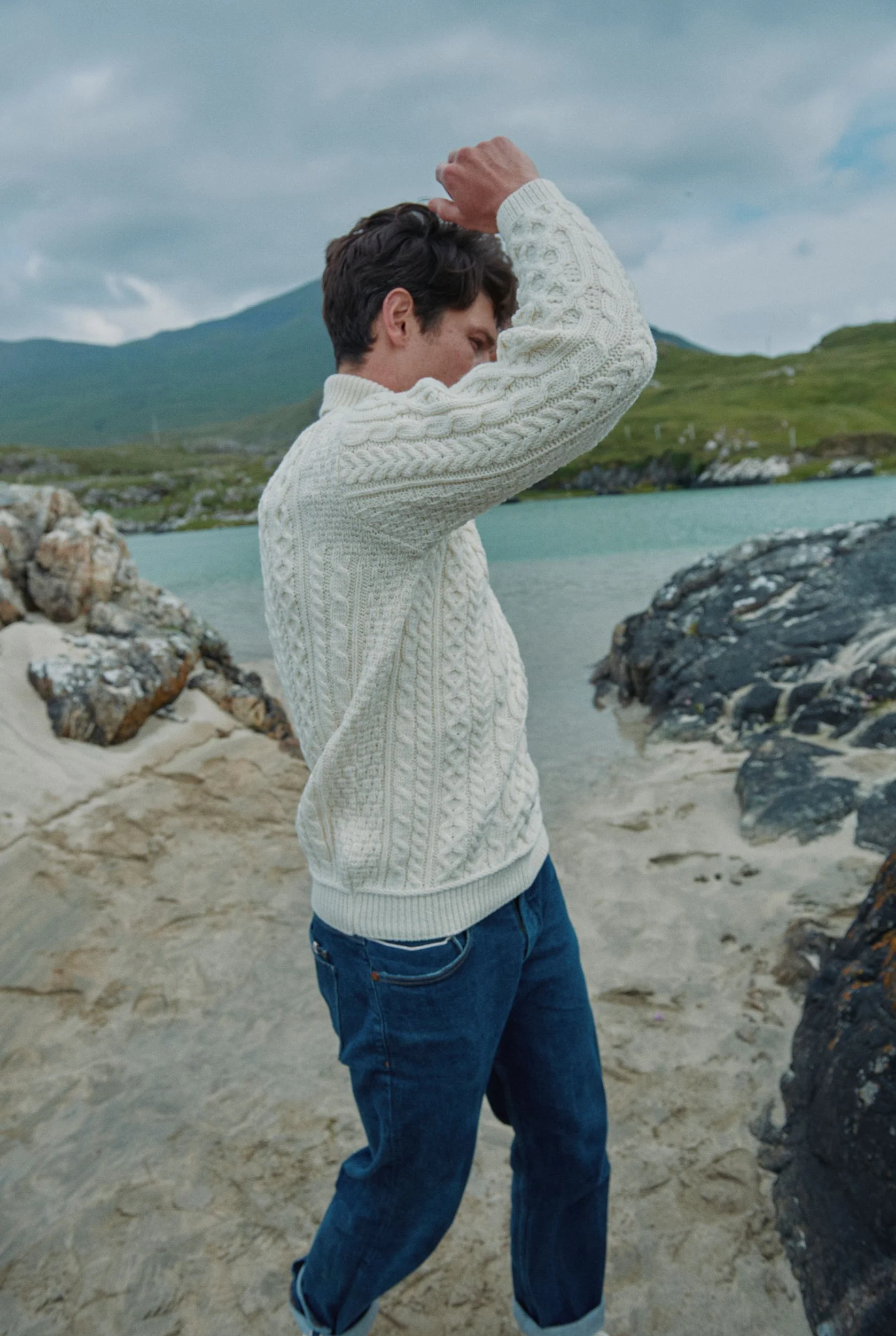 Kylemore Mens Aran Polo Neck Sweater - Cream - Image 4